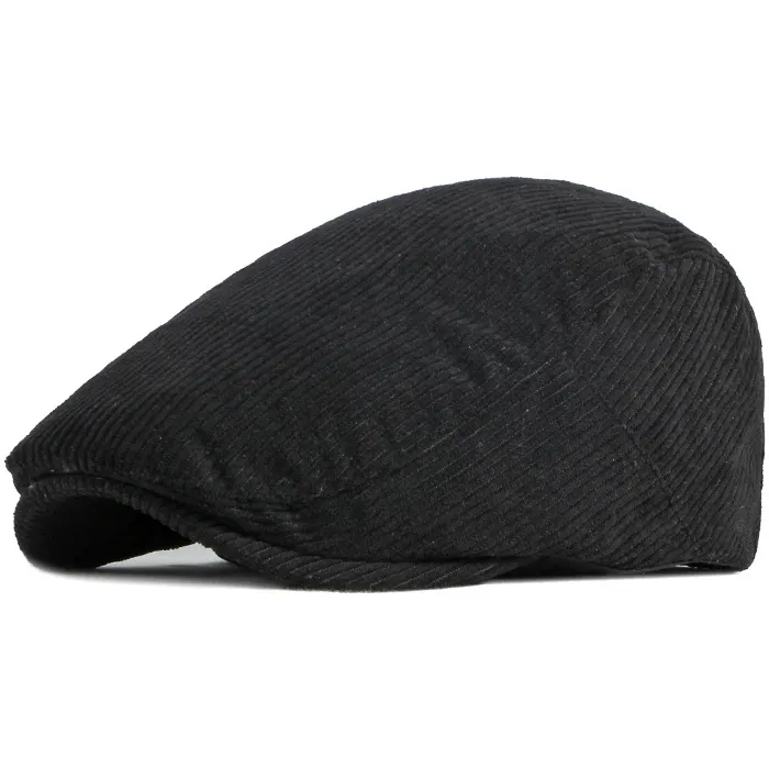 Elegante e resistente berretto piatto in velluto a coste 100% cotone Nero