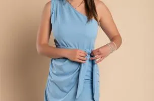 Elegante mini abito con cintura e gonna ad incrocio Ireland, azzurro