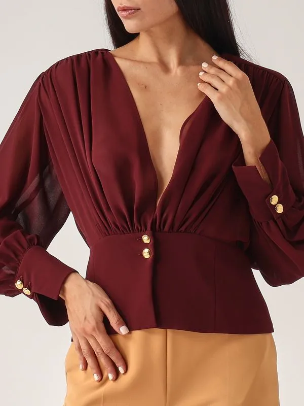 ELISABETTA FRANCHI  Blusa donna Elisabetta Franchi in georgette Vinaccia