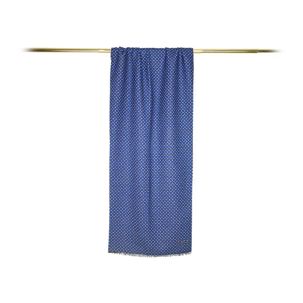 Fefè Napoli - Sciarpa Double Seventy Fiori Blu - Sciarpe e Foulard - Handmade in Italy - Luxury Exclusive Collection