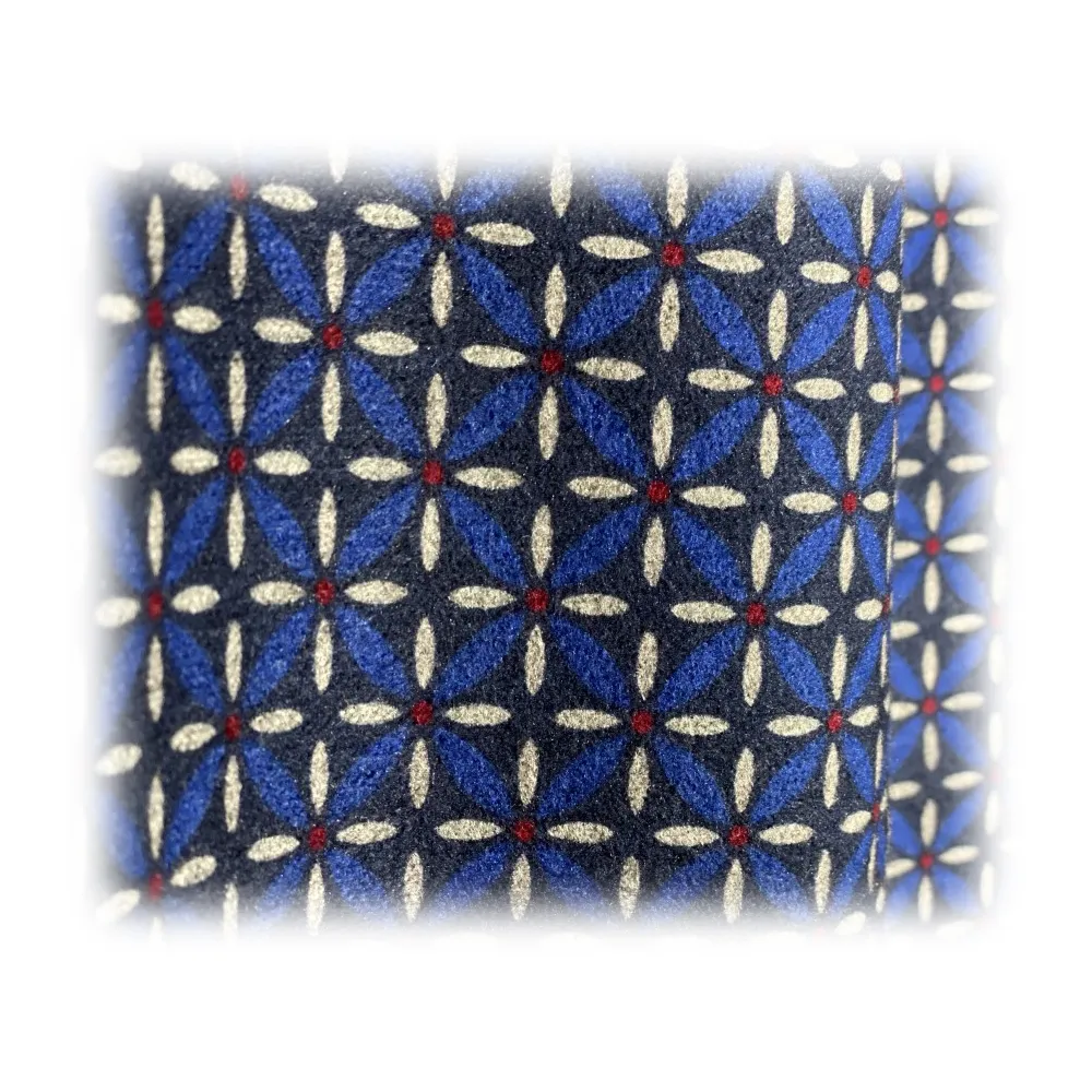 Fefè Napoli - Sciarpa Double Seventy Fiori Blu - Sciarpe e Foulard - Handmade in Italy - Luxury Exclusive Collection