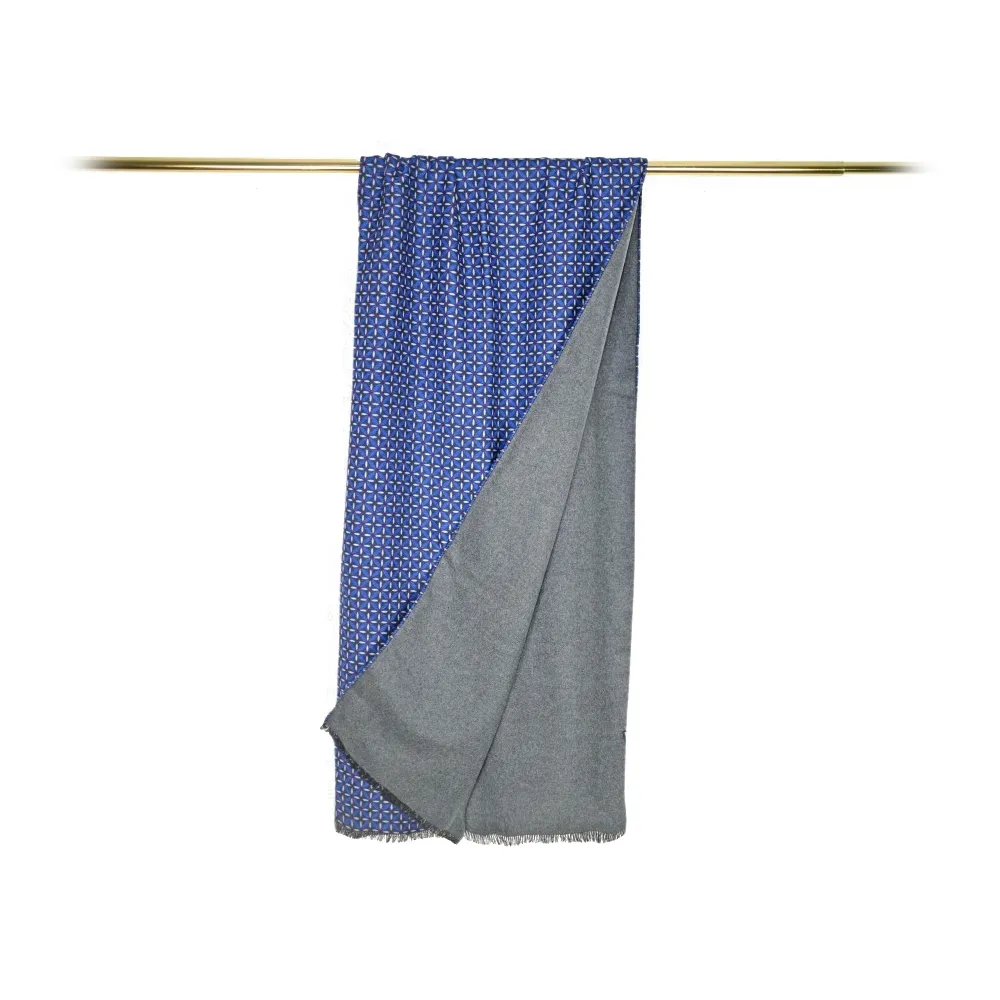 Fefè Napoli - Sciarpa Double Seventy Fiori Blu - Sciarpe e Foulard - Handmade in Italy - Luxury Exclusive Collection