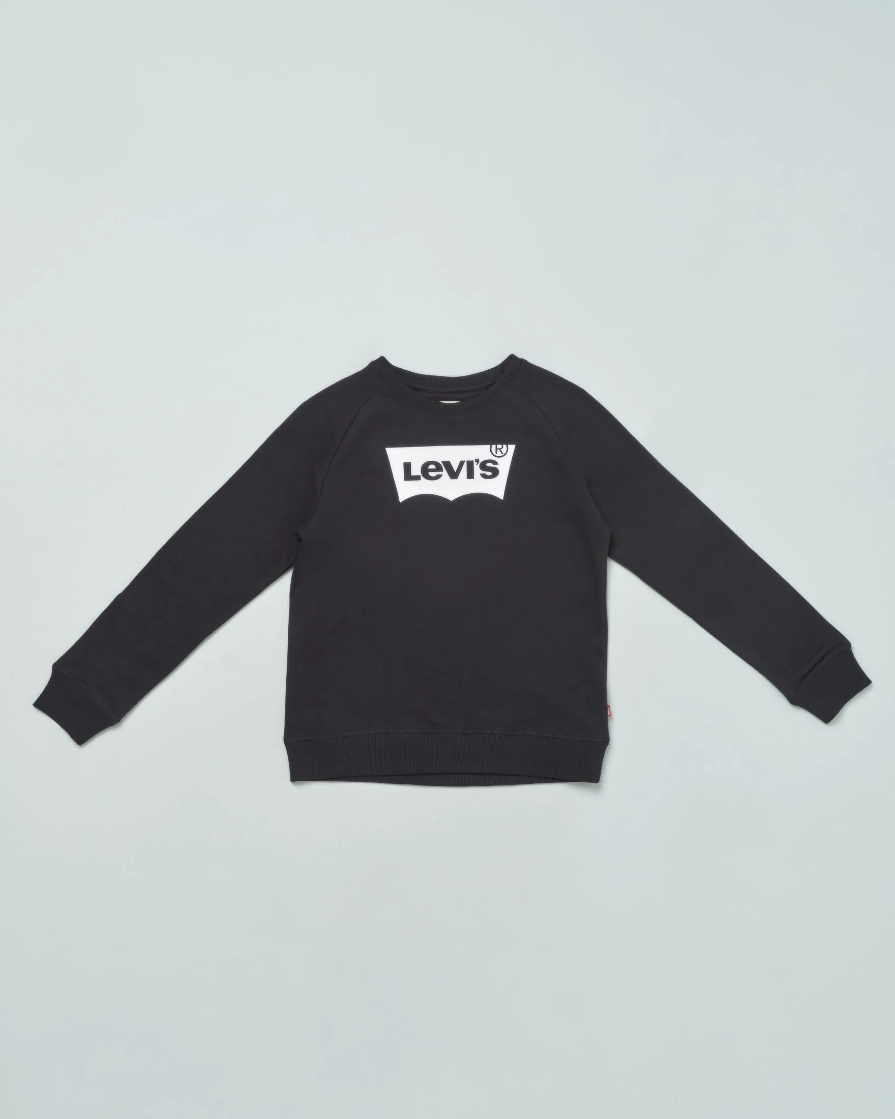 Felpa nera girocollo con stampa logo batwing bianca 10-16 anni
