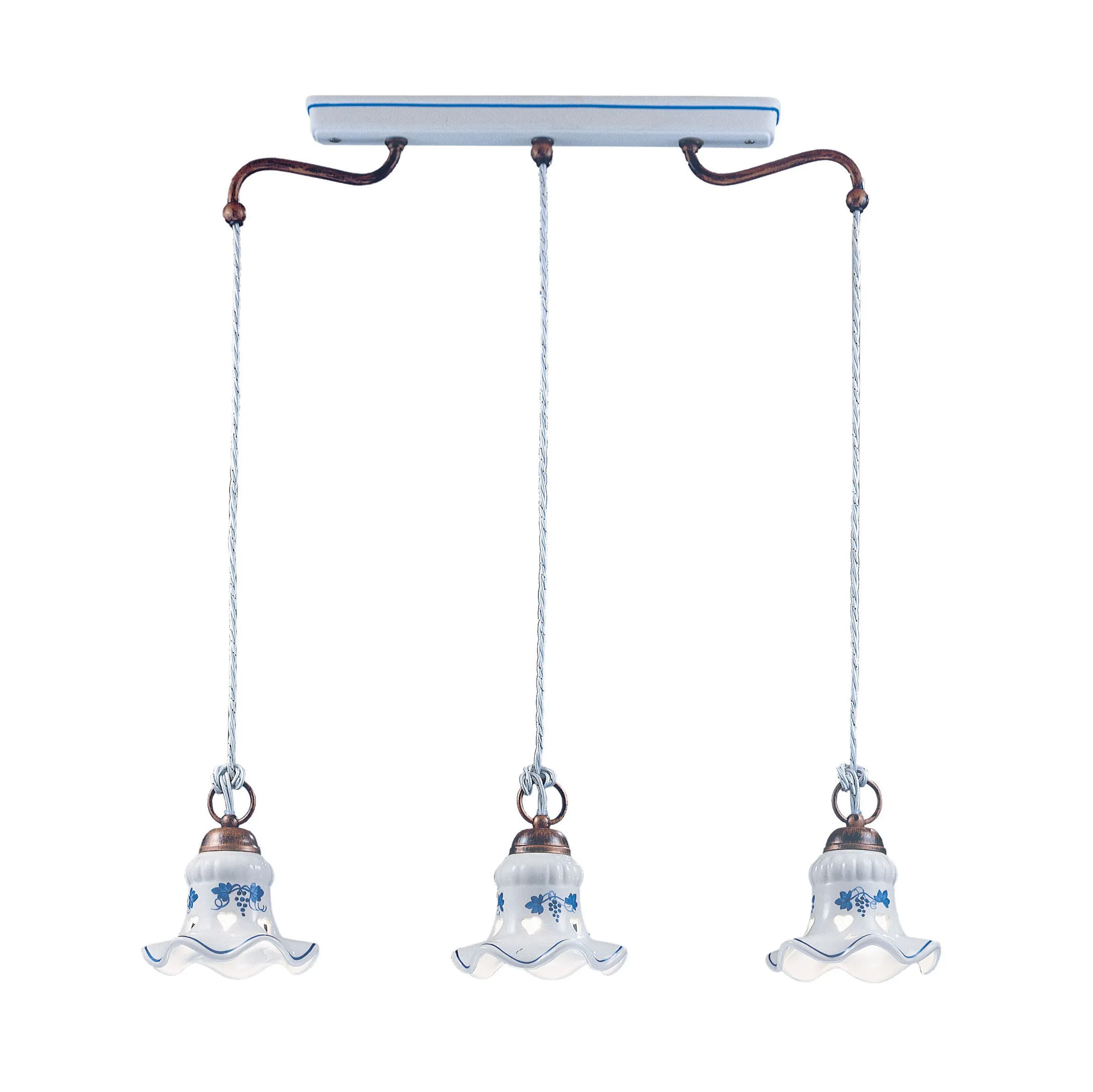 FerroLuce  Lampada a sospensione rustica con 3 pendenti in ceramica decorati a mano Chieti - 42W