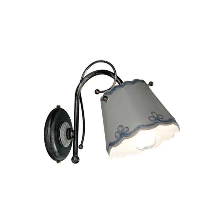 FerroLuce  Lampada da parete rustica con paralume in ceramica decorata a mano Ravenna - 40W