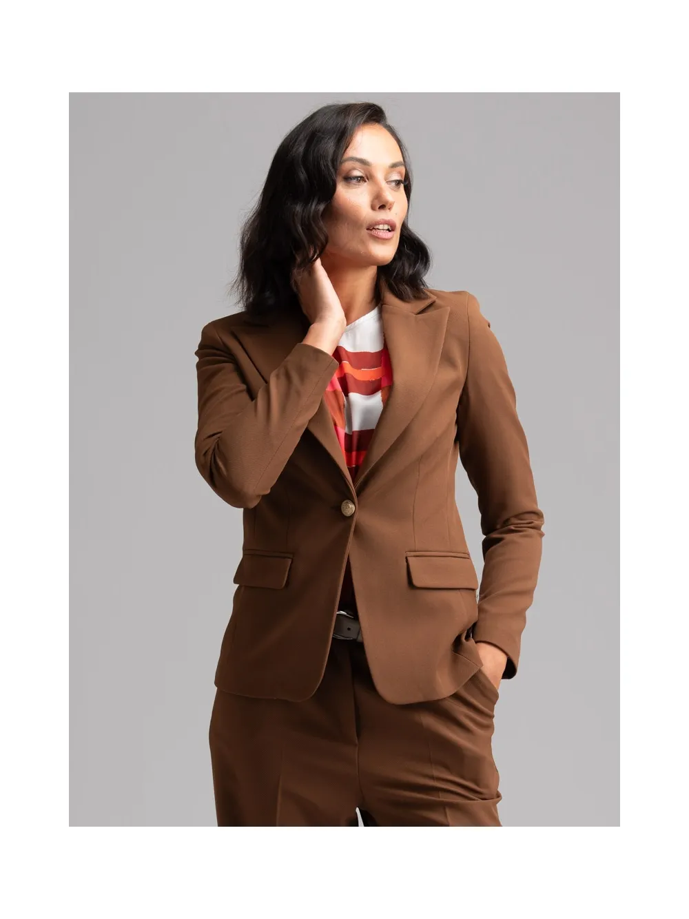 Giacca donna color tabacco in tessuto Cavallery
