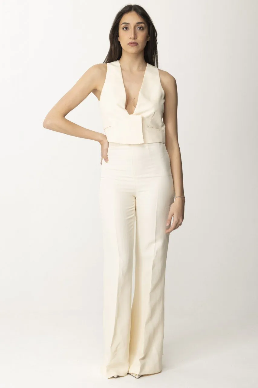 Gilet crop in lino e viscosa PARCHMENT