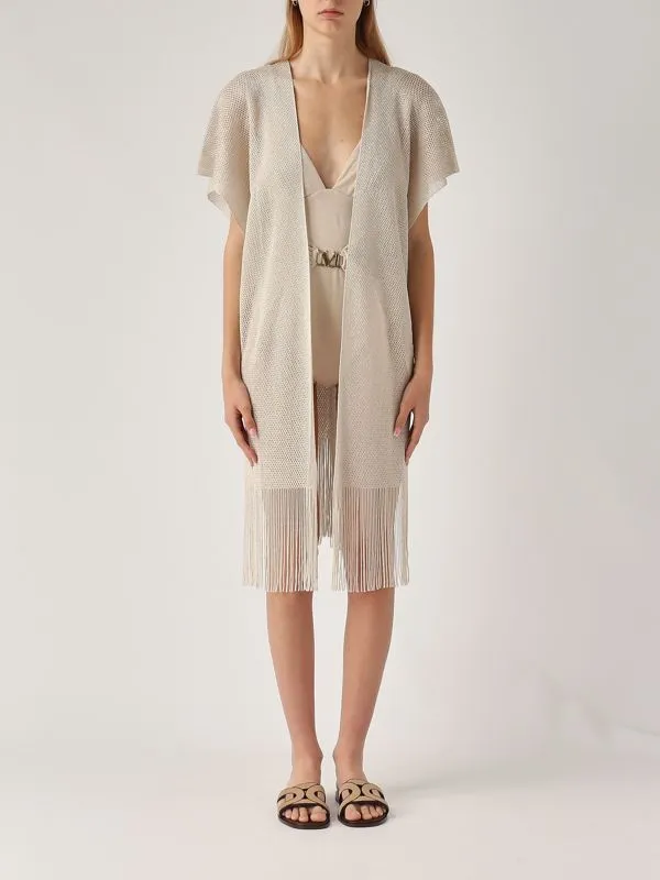 Gilet donna Max Mara Beachwear Iacopo in maglia di viscosa lurex Platino