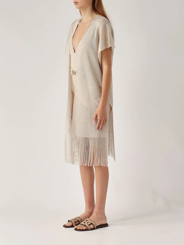 Gilet donna Max Mara Beachwear Iacopo in maglia di viscosa lurex Platino