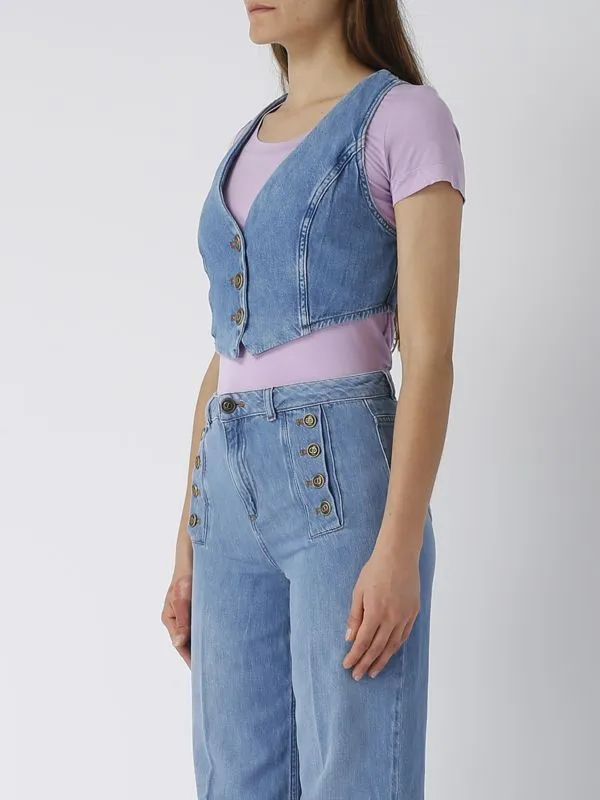Gilet donna Twinset in jeans Denim Medio