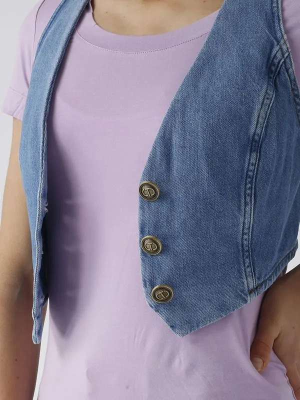 Gilet donna Twinset in jeans Denim Medio