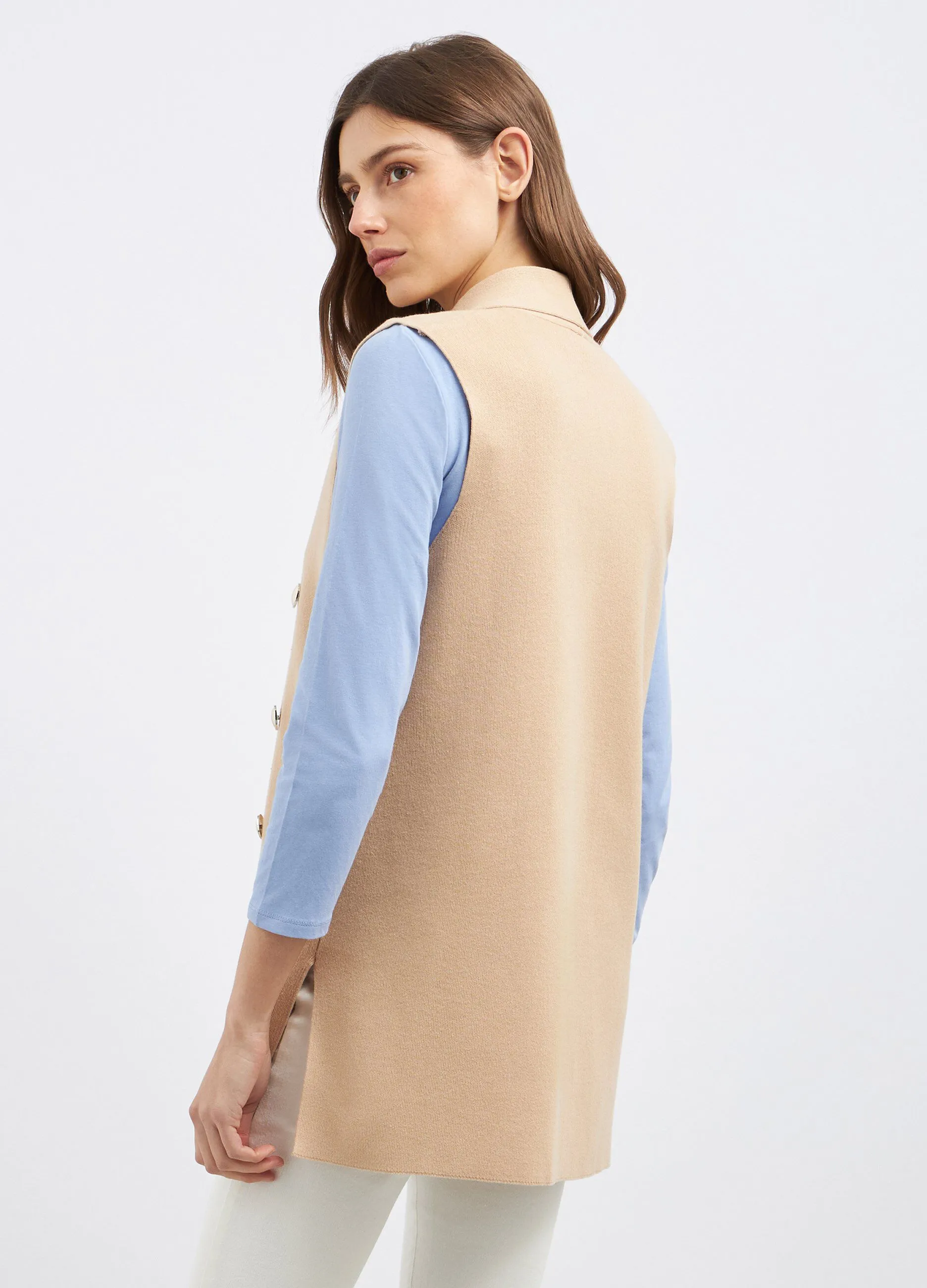 Gilet lungo in tricot di misto cotone donna