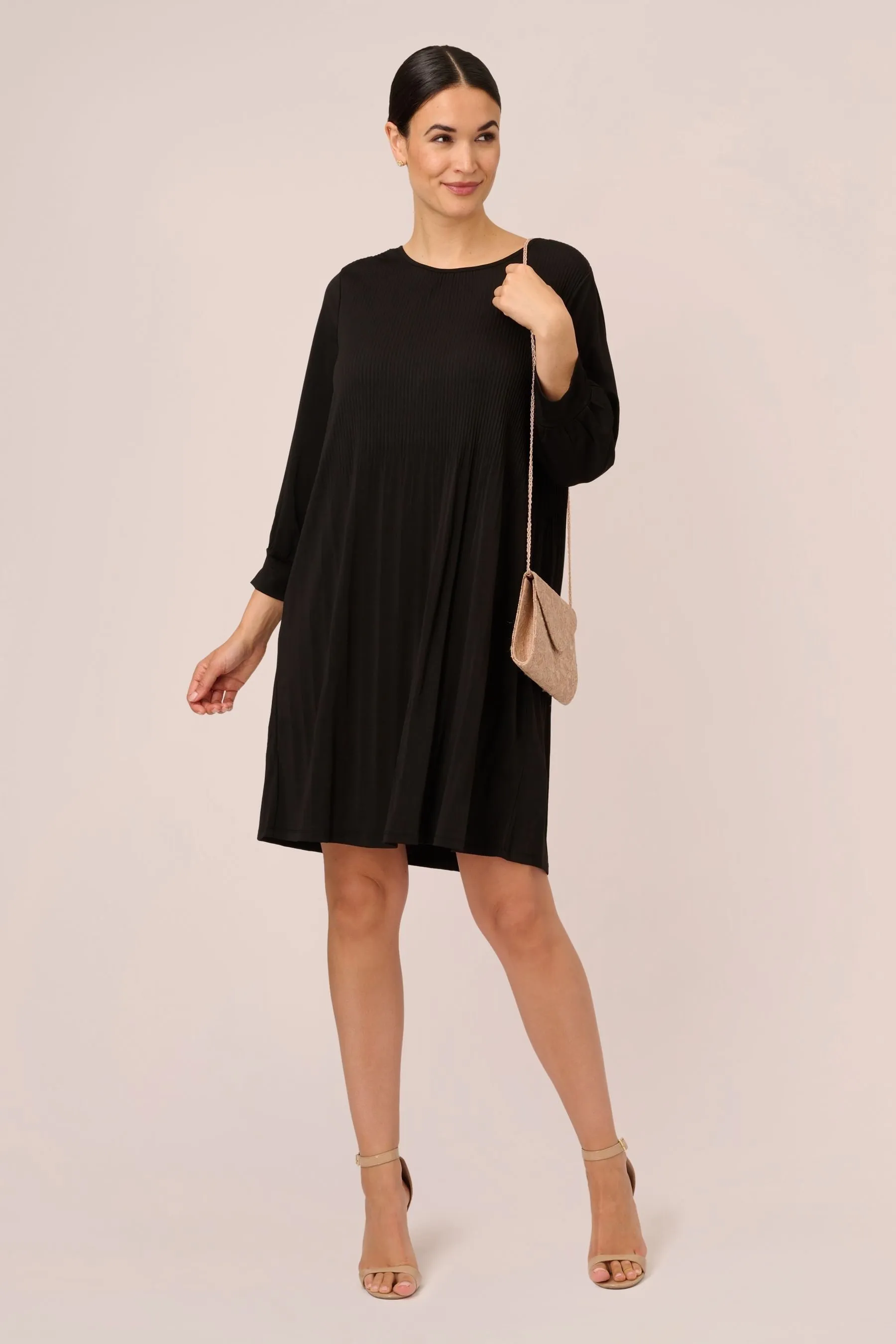 Girocollo Nero in maglia Adrianna Papell A pieghe - Abito