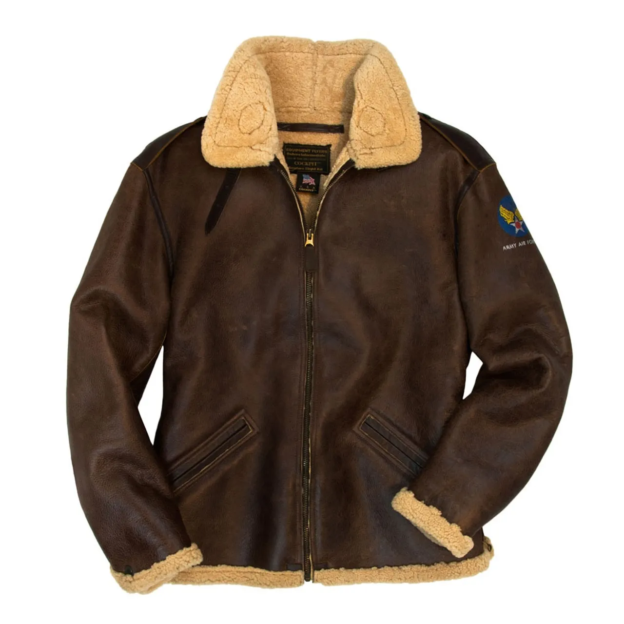 Giubbotto bomber in shearling Cockpit usa b-6 marrone prodotto negli Stati Uniti