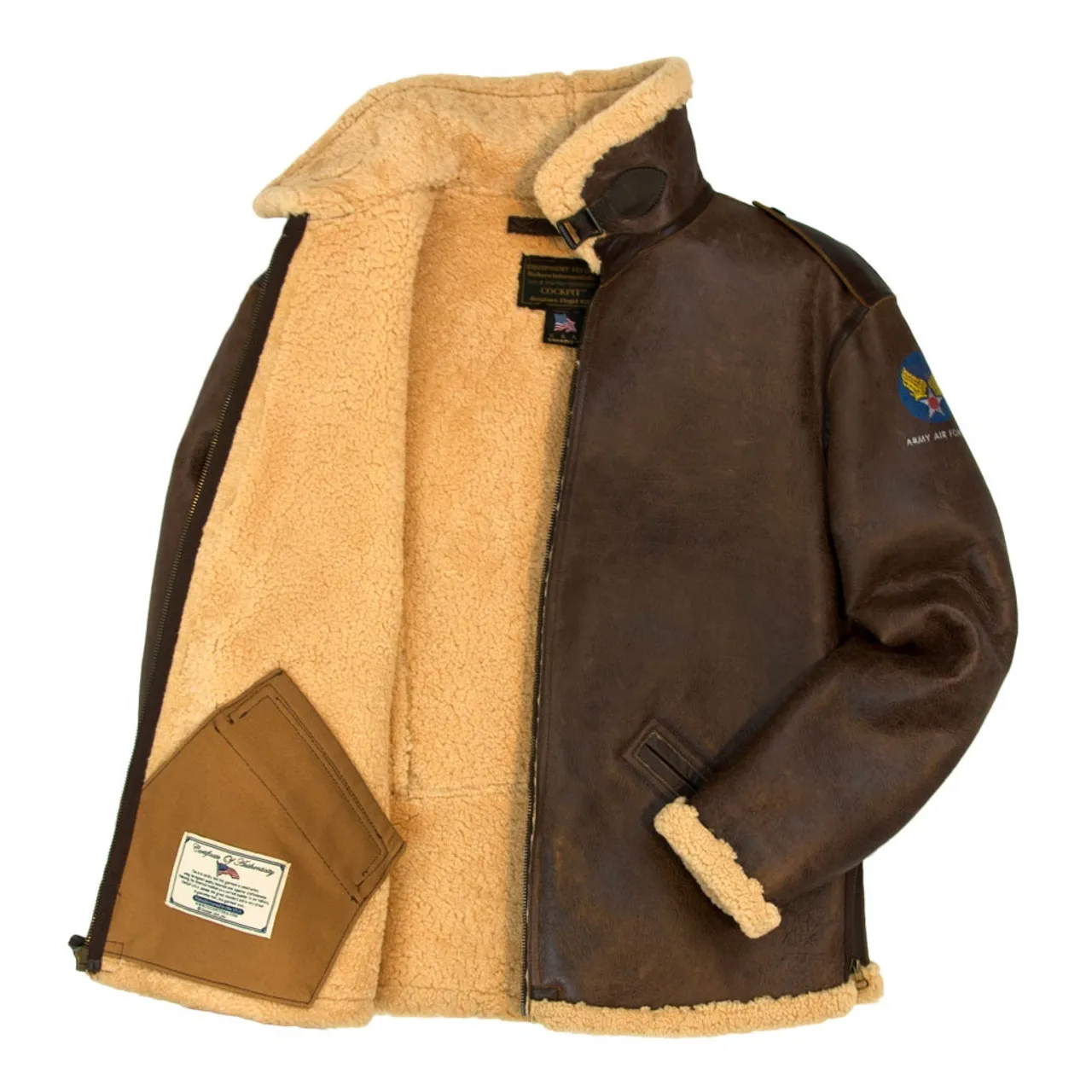 Giubbotto bomber in shearling Cockpit usa b-6 marrone prodotto negli Stati Uniti