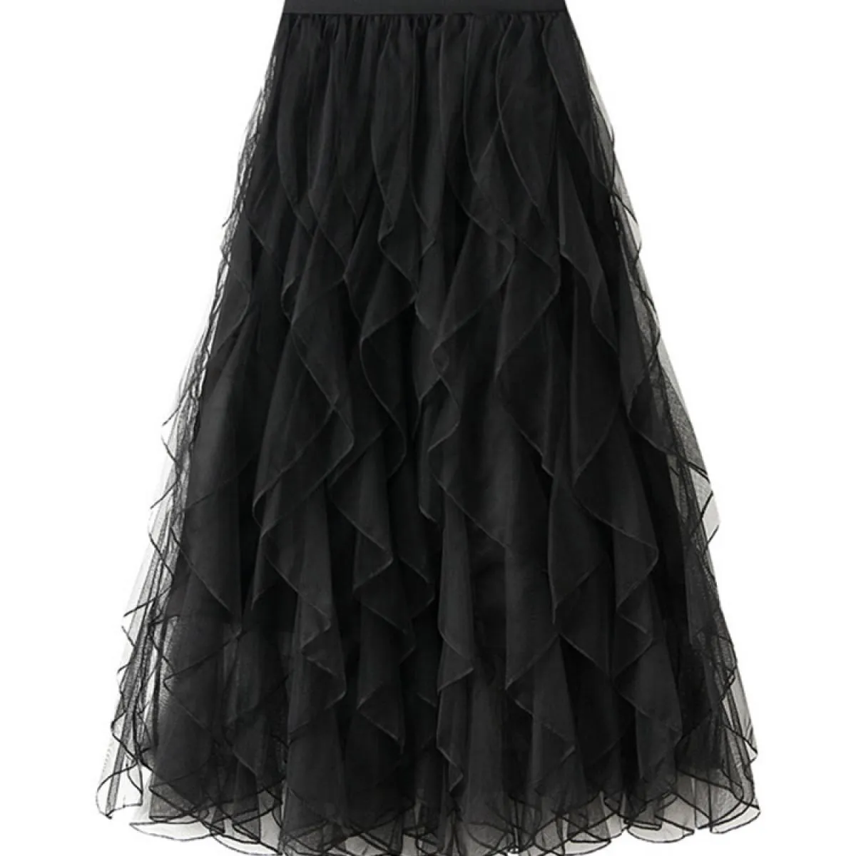 Gonna lunga a rete fluida vintage da donna Moda a vita alta Stereoscopico con volant Tutu a pieghe Gonne in tulle 2023 Autunno K