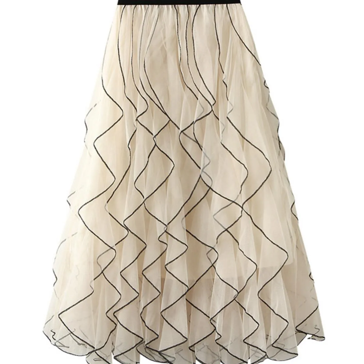 Gonna lunga a rete fluida vintage da donna Moda a vita alta Stereoscopico con volant Tutu a pieghe Gonne in tulle 2023 Autunno K