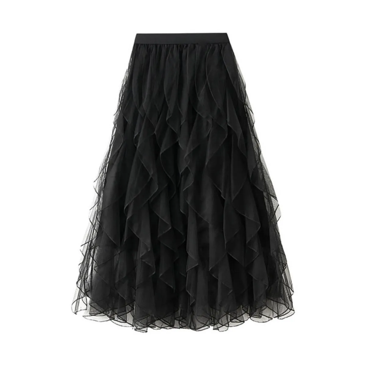 Gonna lunga a rete fluida vintage da donna Moda a vita alta Stereoscopico con volant Tutu a pieghe Gonne in tulle 2023 Autunno K