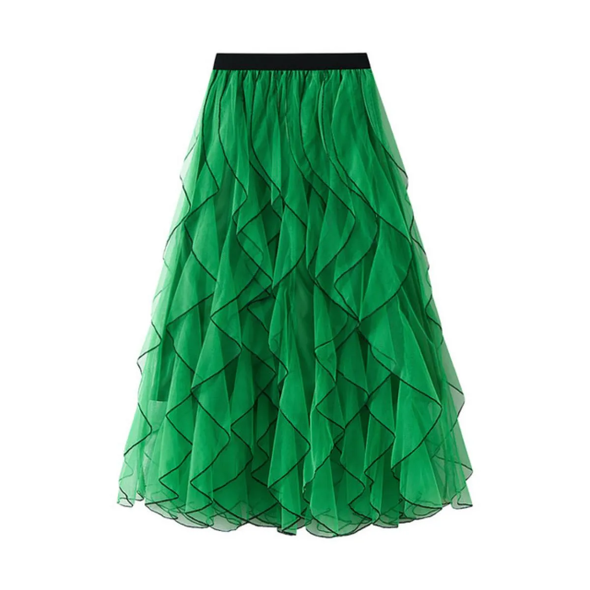 Gonna lunga a rete fluida vintage da donna Moda a vita alta Stereoscopico con volant Tutu a pieghe Gonne in tulle 2023 Autunno K