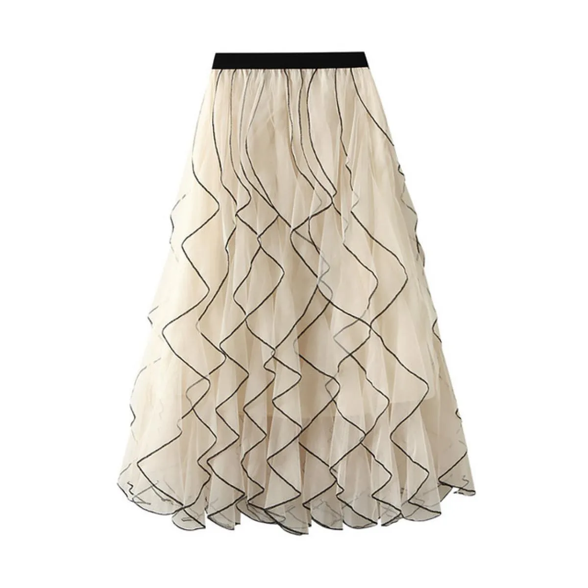 Gonna lunga a rete fluida vintage da donna Moda a vita alta Stereoscopico con volant Tutu a pieghe Gonne in tulle 2023 Autunno K