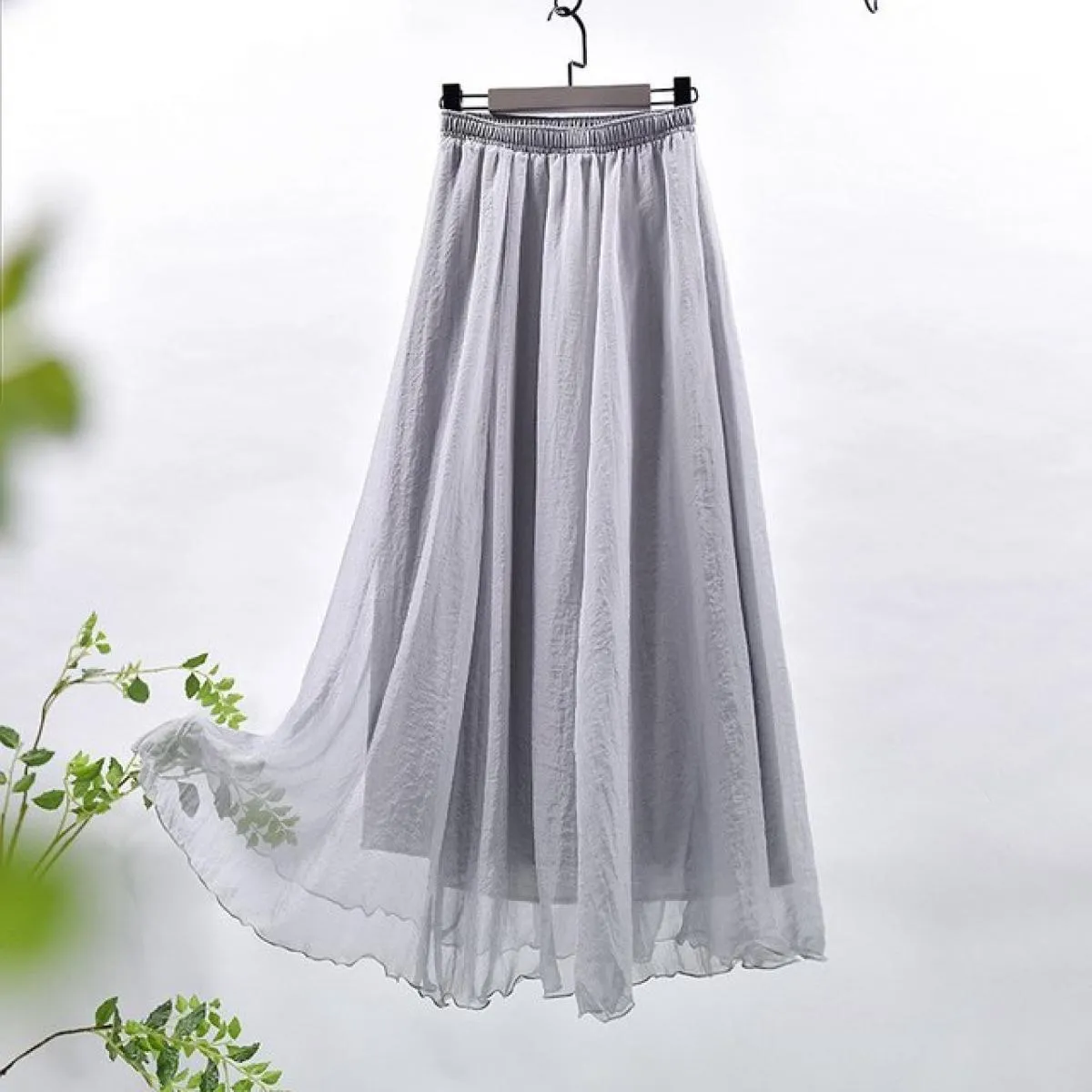 Gonna lunga vintage in tinta unita per le donne Moda vita alta a pieghe setosa Flowy A Line Gonne Gonne 2023 Estate K244