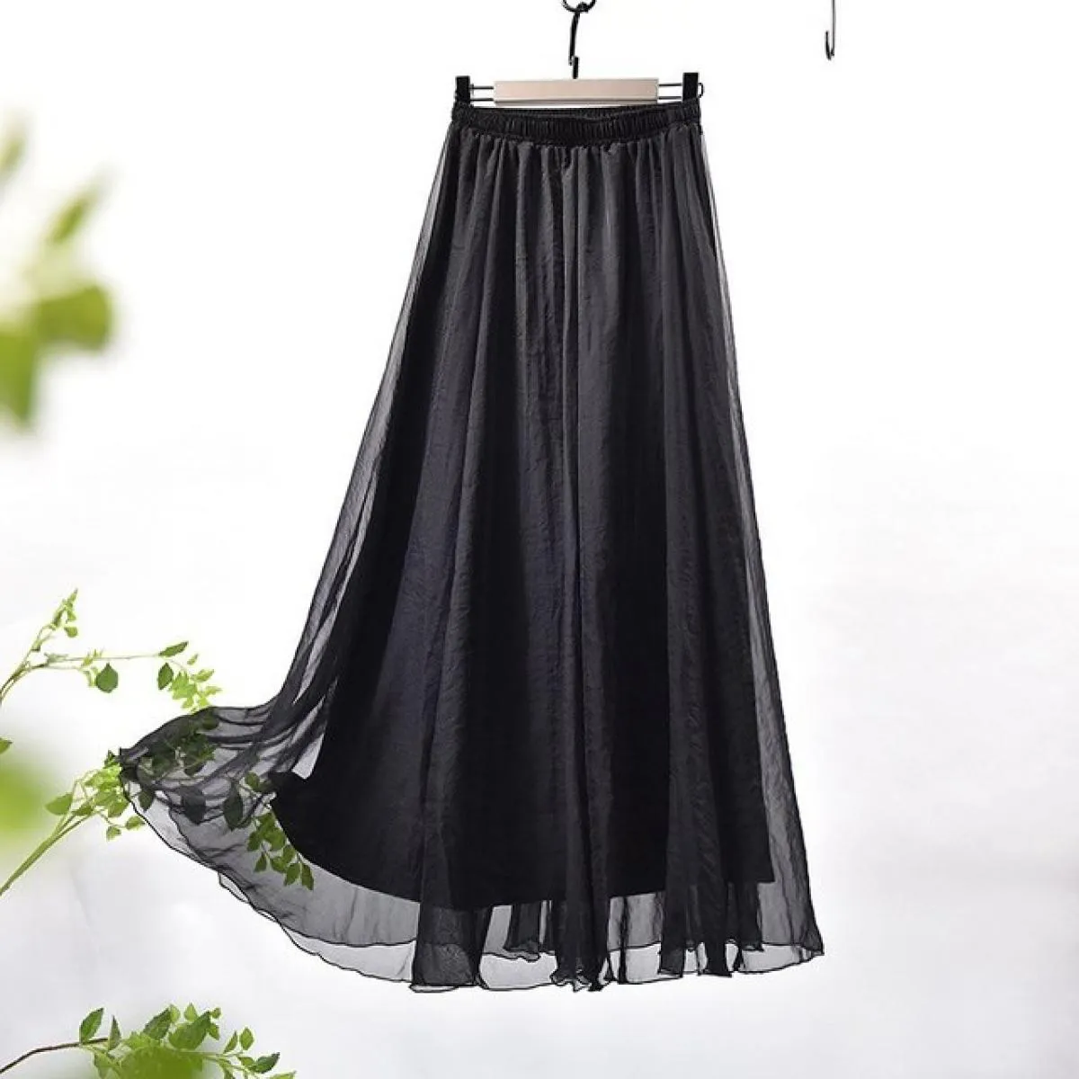 Gonna lunga vintage in tinta unita per le donne Moda vita alta a pieghe setosa Flowy A Line Gonne Gonne 2023 Estate K244