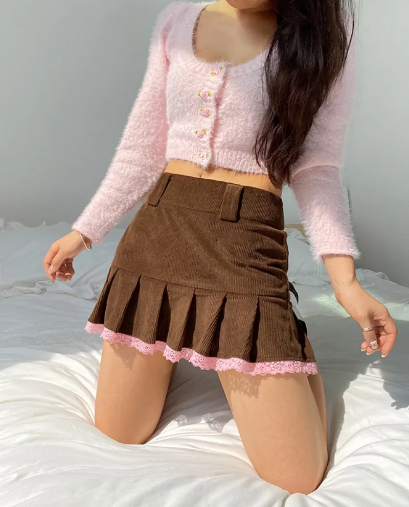 Gonne a pieghe a vita alta da donna alla moda Autunno Inverno Patchwo in velluto a coste