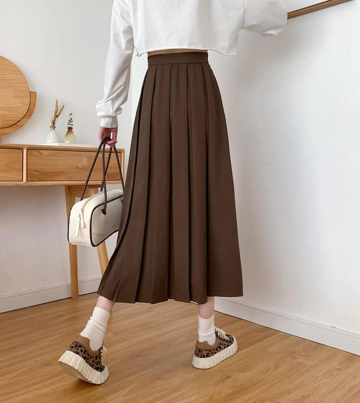 Gonne lunghe a pieghe marroni vintage moda donna gonna longuette elegante a vita alta chic per gonne stile ragazze
