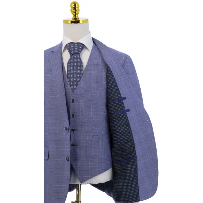 Henk ter Horst abito a tre pezzi a quadri glenncheck blu