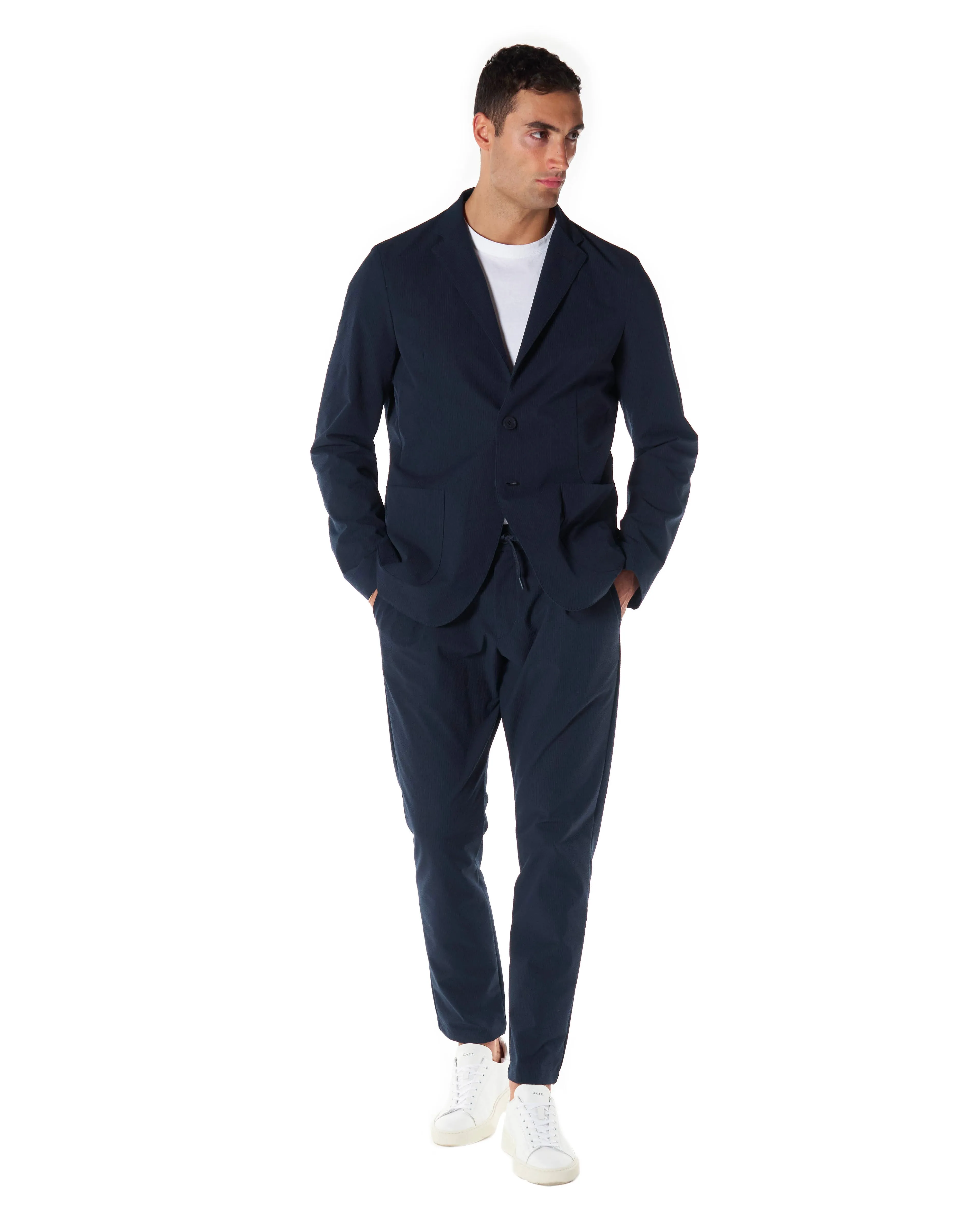 HERNO Giacca laminar seersuker color blu