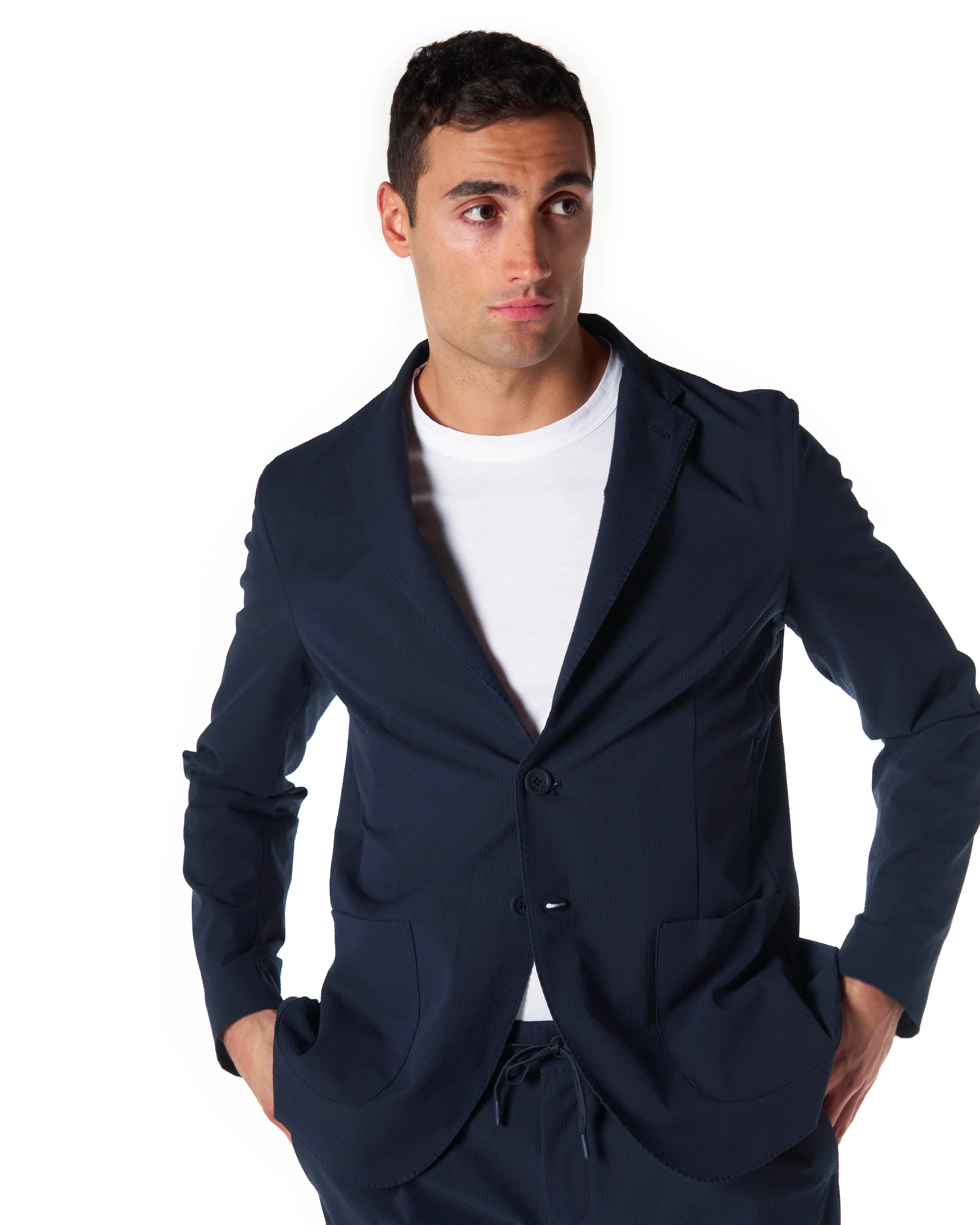 HERNO Giacca laminar seersuker color blu