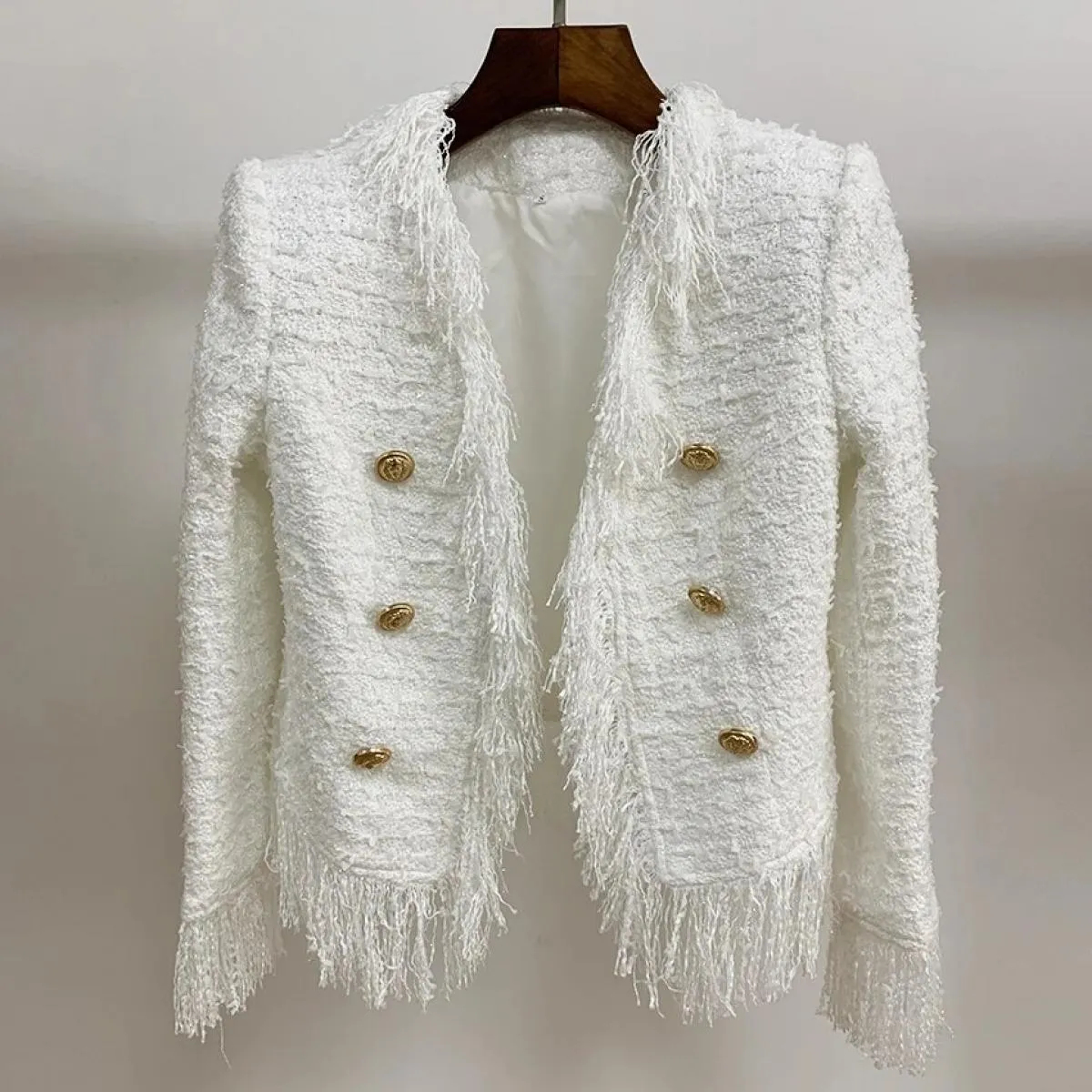High Street Più Nuovo 2022 Autunno Inverno Barocco Designer Giacca da Donna Leone Bottoni Nappa Misto Lana Giacca di Tweed Cappo