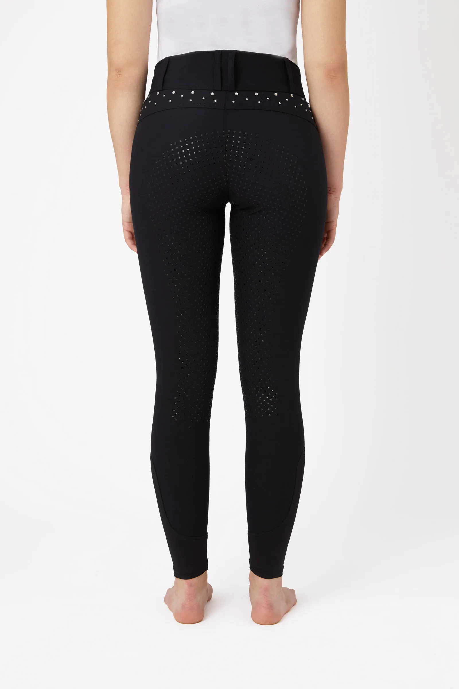 Horze Pantaloni da equitazione a vita alta con full grip e cristalli, da donna