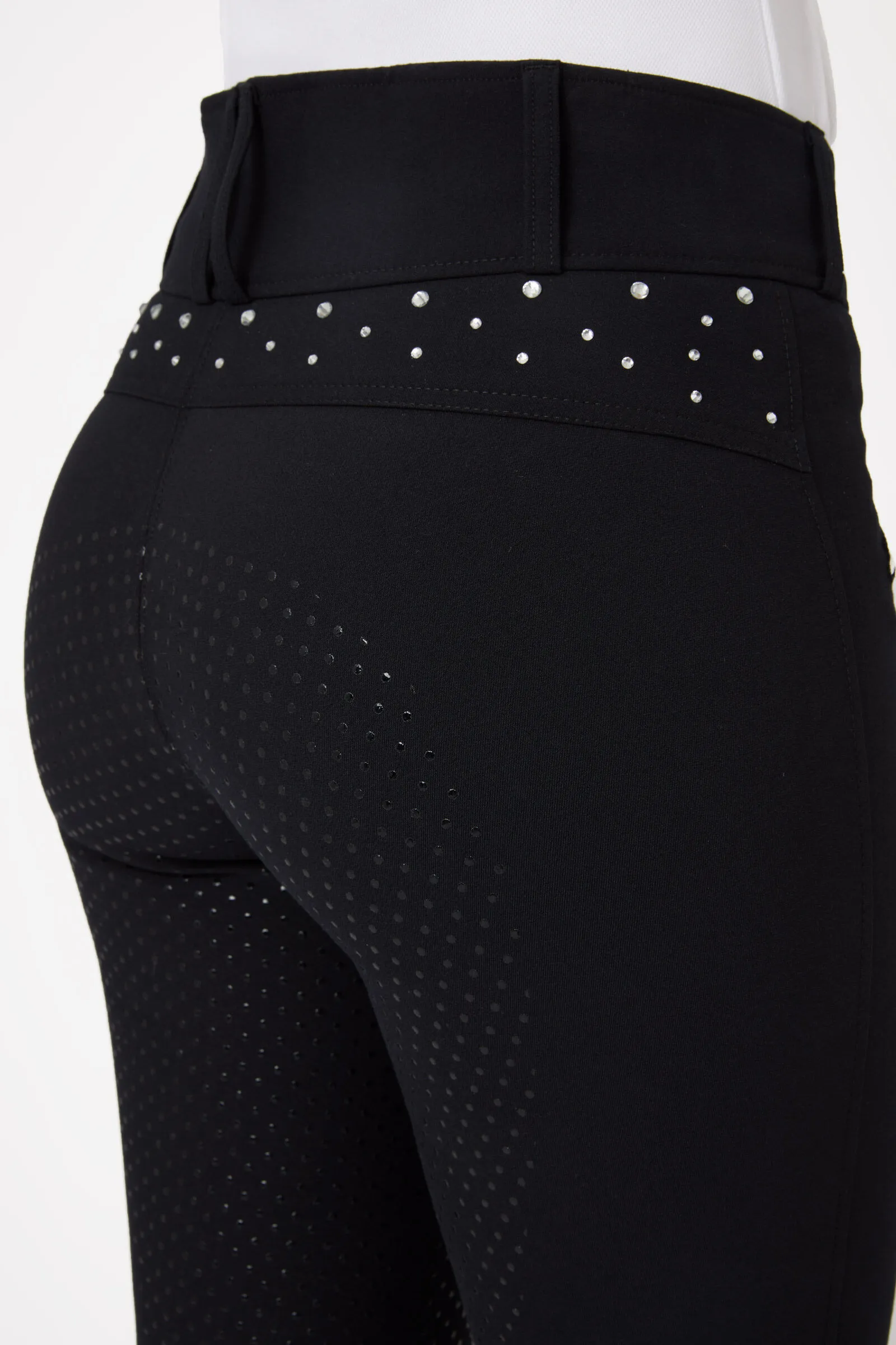 Horze Pantaloni da equitazione a vita alta con full grip e cristalli, da donna