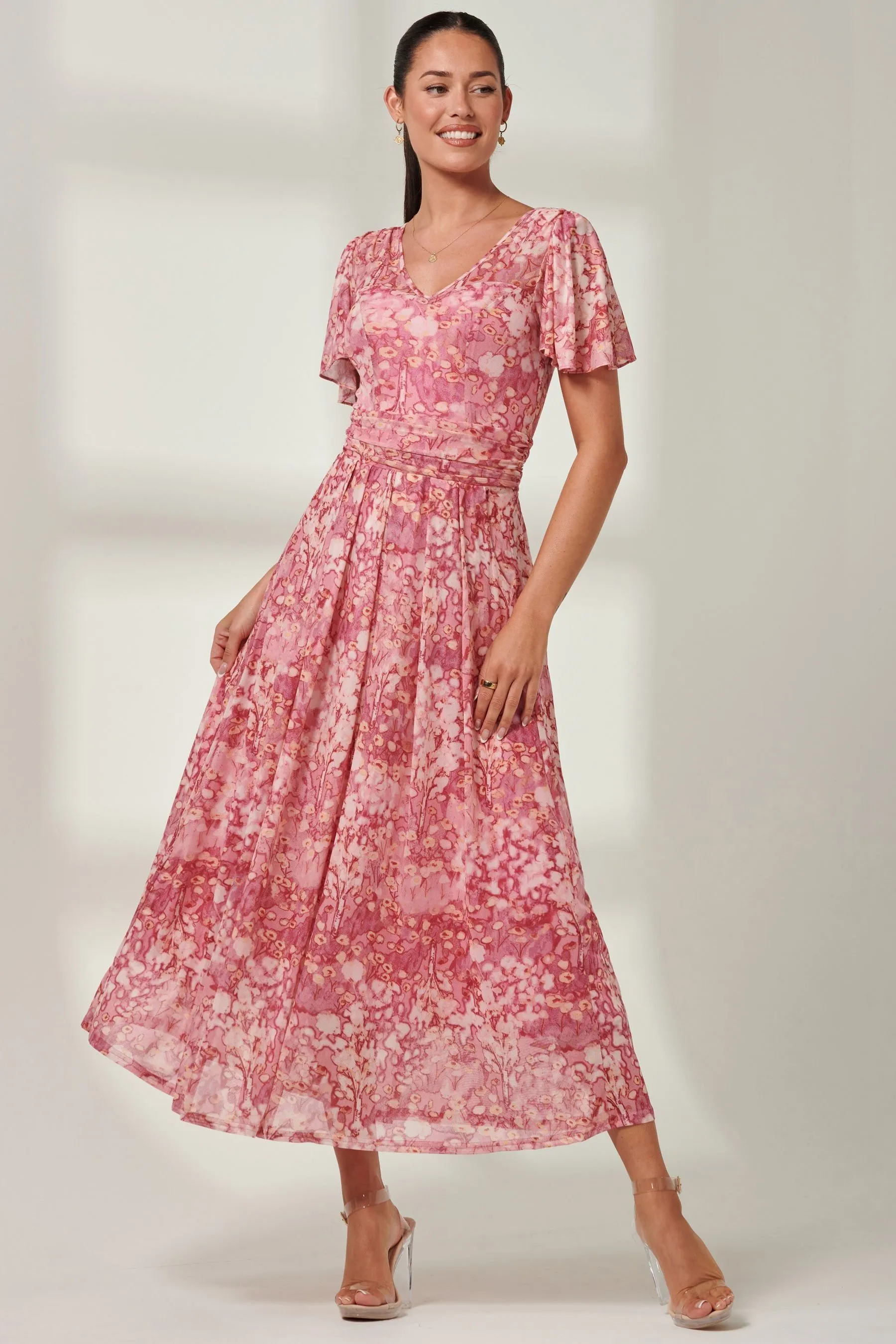Jolie Moi Bianca - A pieghe - Abito maxi in rete con scollo a V