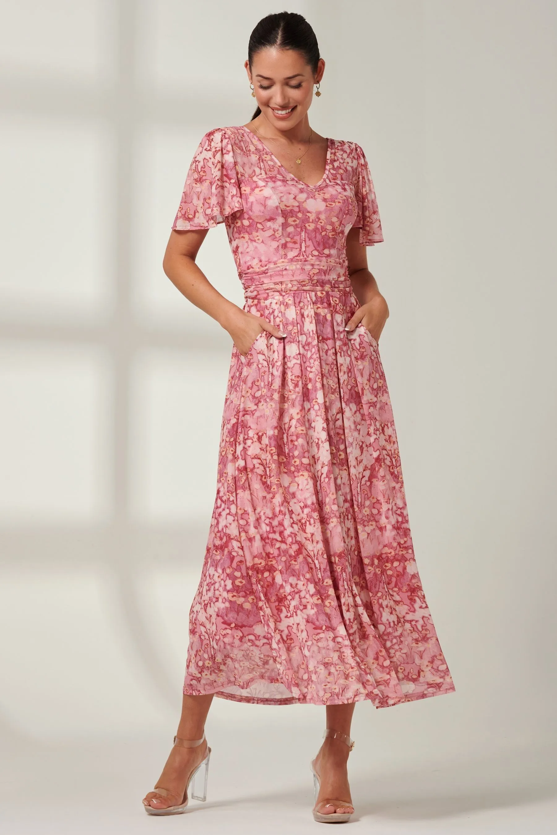 Jolie Moi Bianca - A pieghe - Abito maxi in rete con scollo a V
