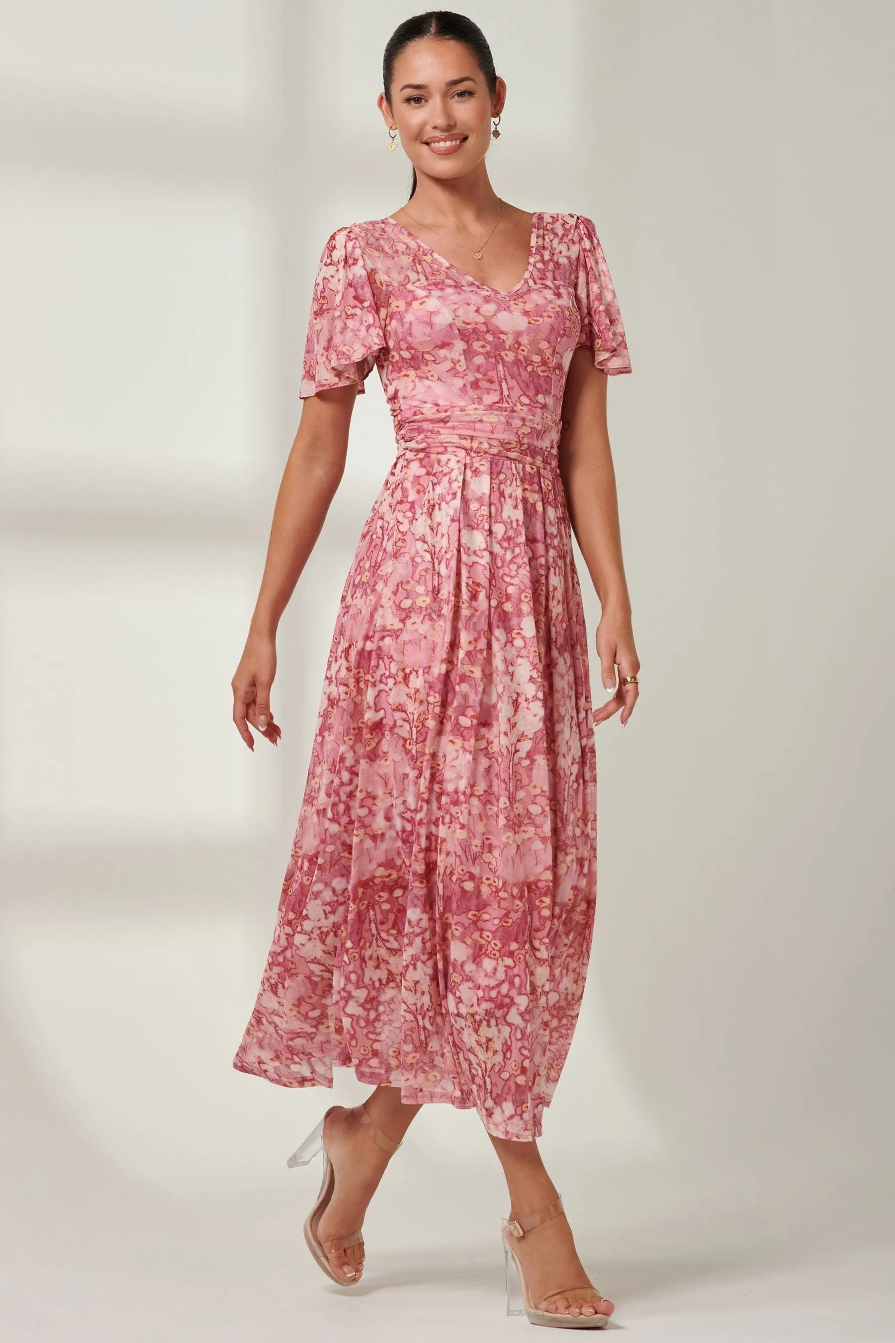 Jolie Moi Bianca - A pieghe - Abito maxi in rete con scollo a V