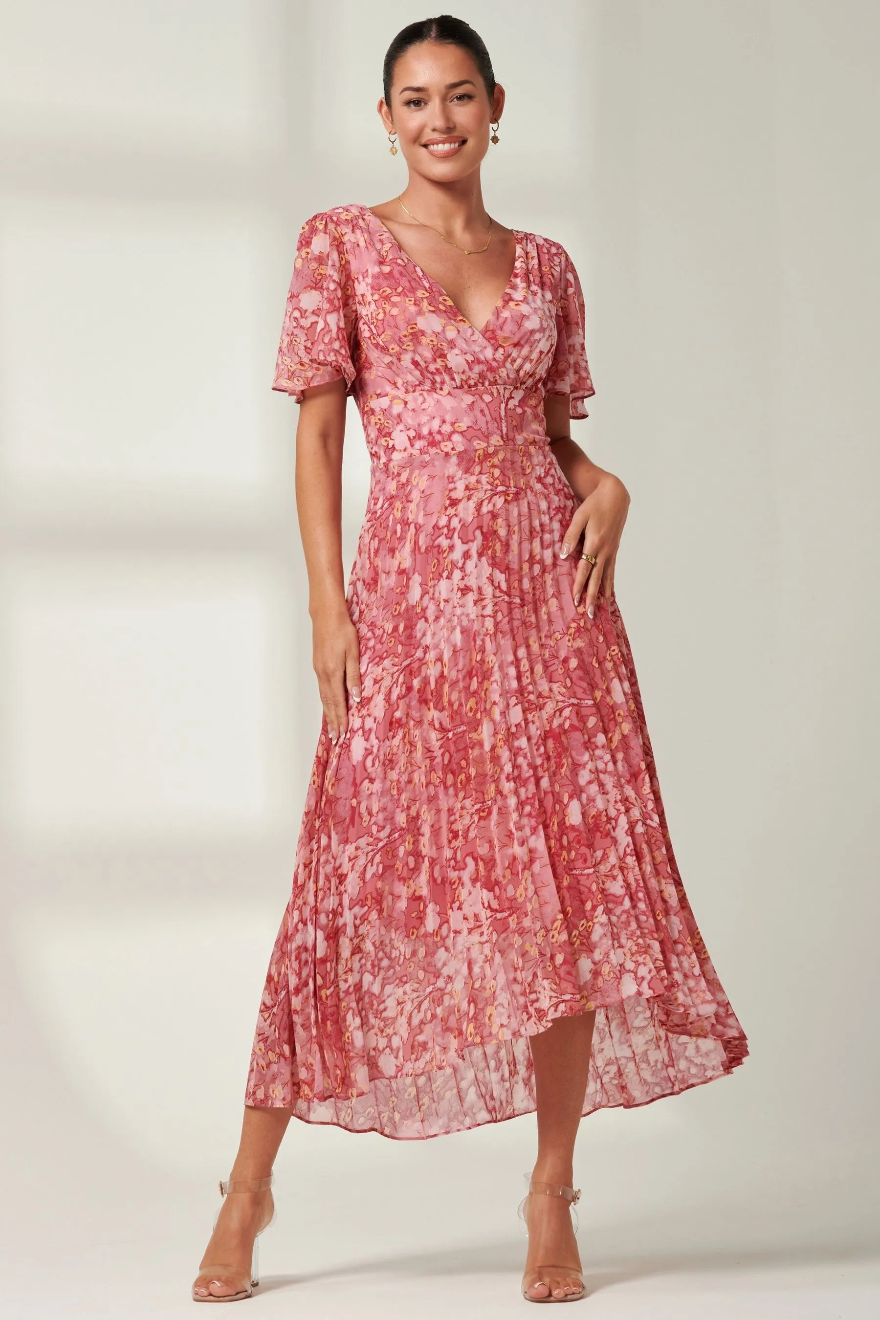 Jolie Moi - Olenna - Abito maxi in A pieghe in chiffon con maniche a pipistrello