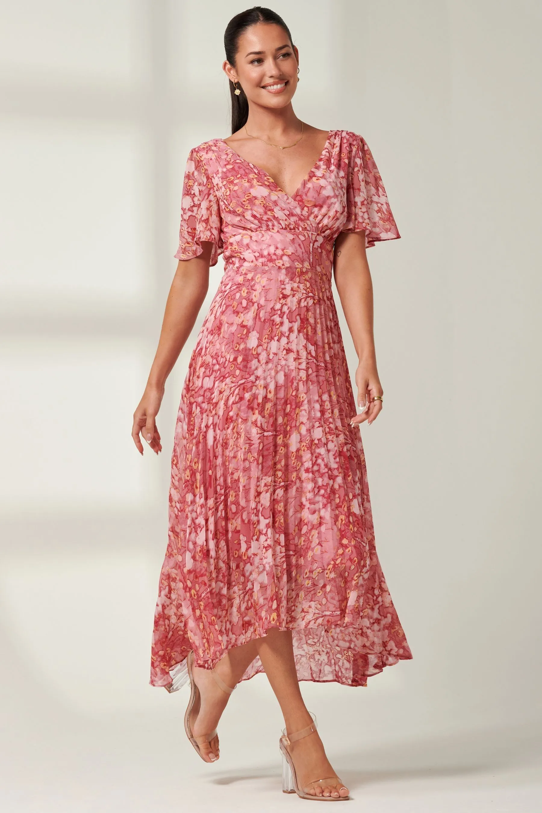 Jolie Moi - Olenna - Abito maxi in A pieghe in chiffon con maniche a pipistrello