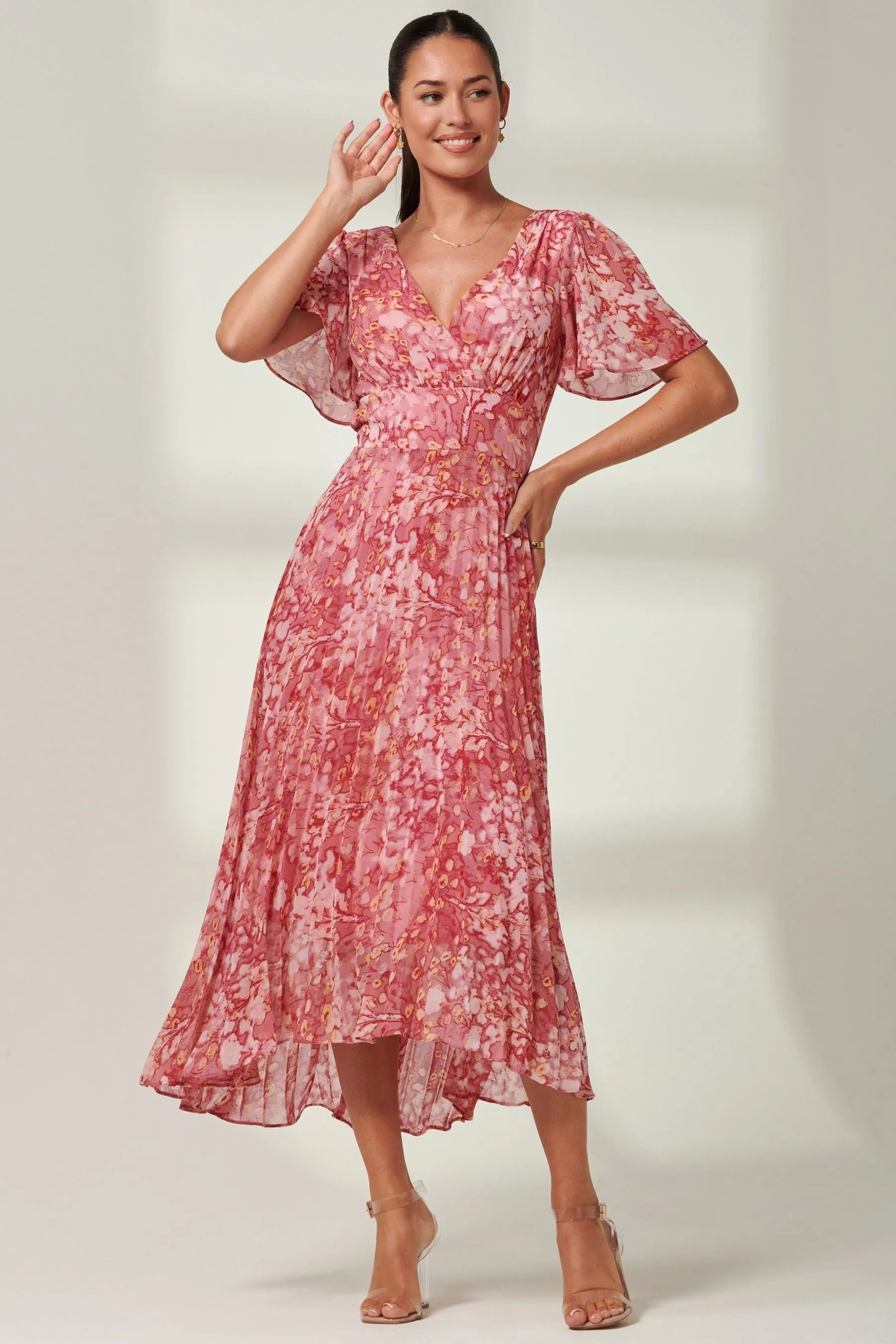 Jolie Moi - Olenna - Abito maxi in A pieghe in chiffon con maniche a pipistrello