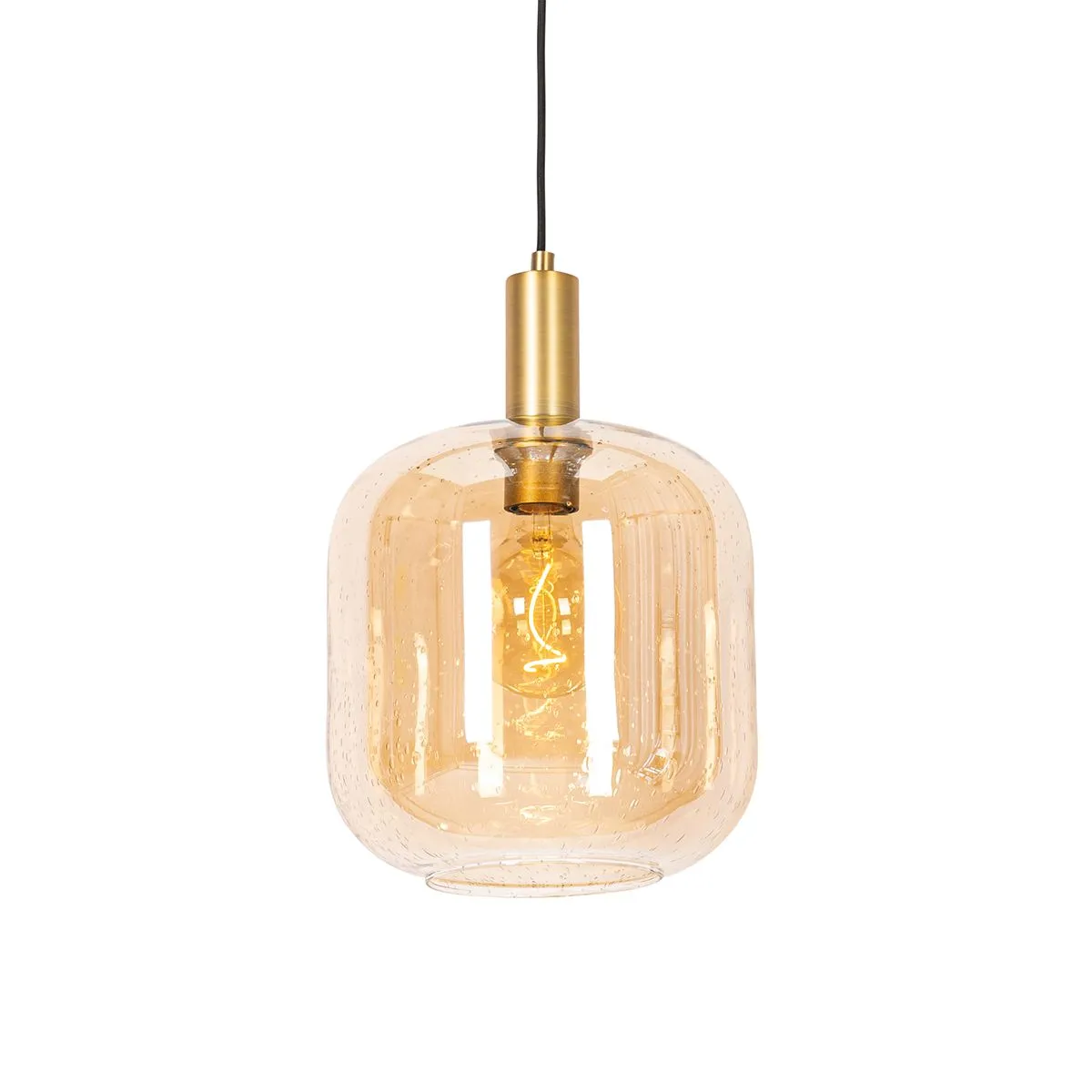 Lampada a sospensione di design nera con ottone e vetro ambra - Zuzanna