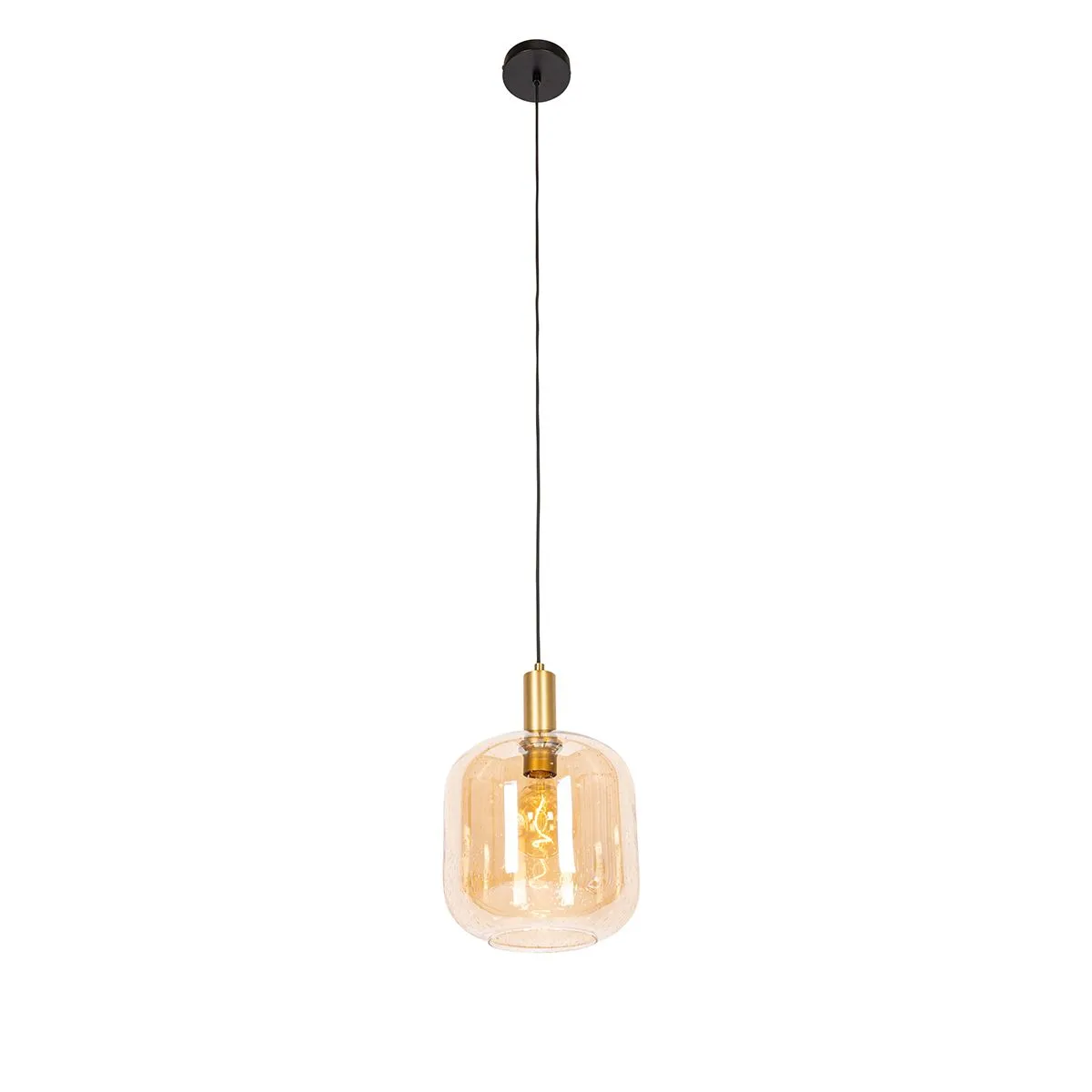 Lampada a sospensione di design nera con ottone e vetro ambra - Zuzanna