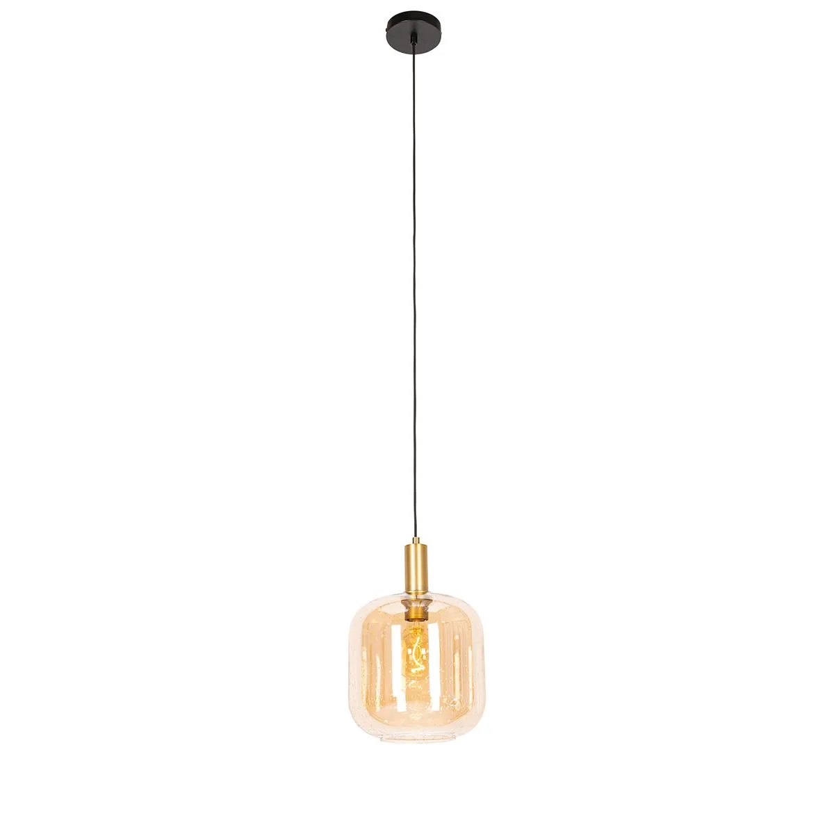 Lampada a sospensione di design nera con ottone e vetro ambra - Zuzanna