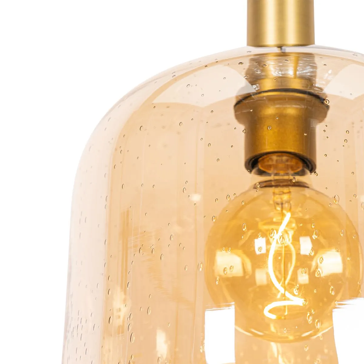 Lampada a sospensione di design nera con ottone e vetro ambra - Zuzanna