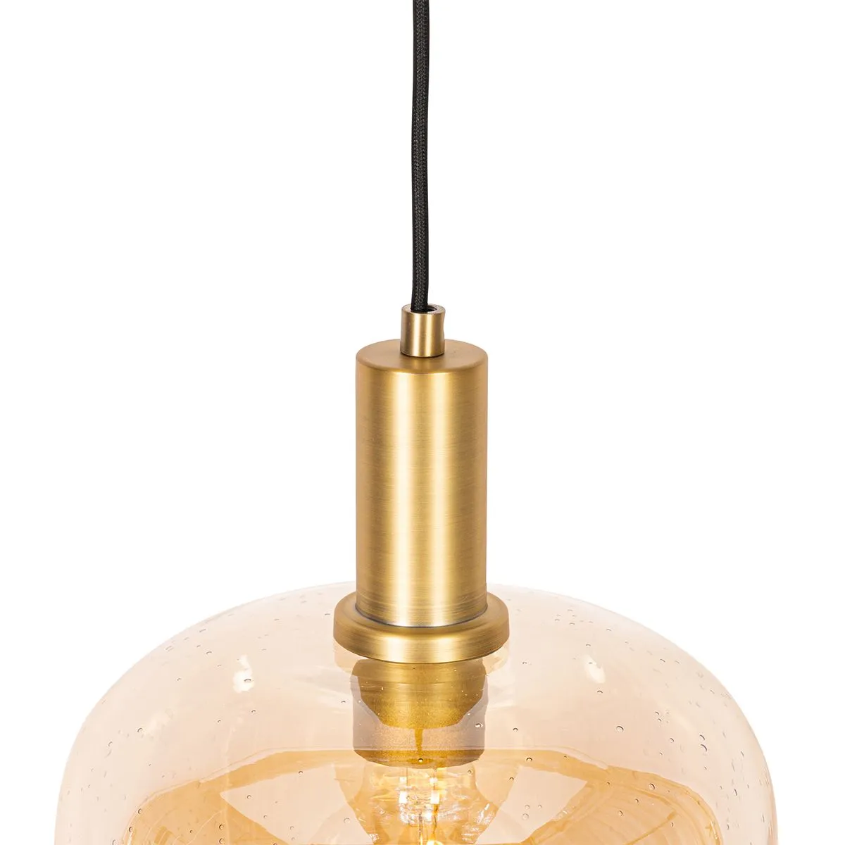 Lampada a sospensione di design nera con ottone e vetro ambra - Zuzanna