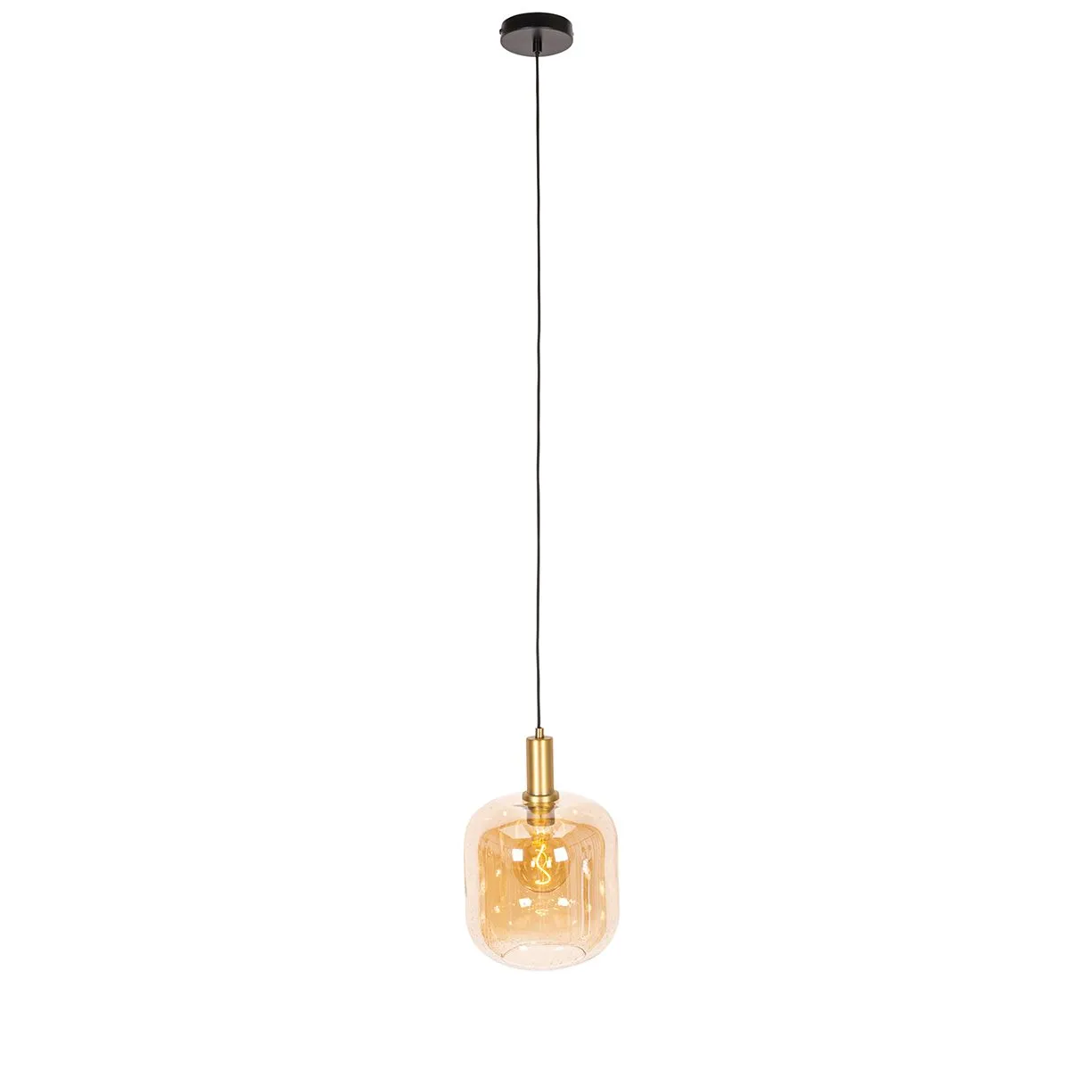 Lampada a sospensione di design nera con ottone e vetro ambra - Zuzanna