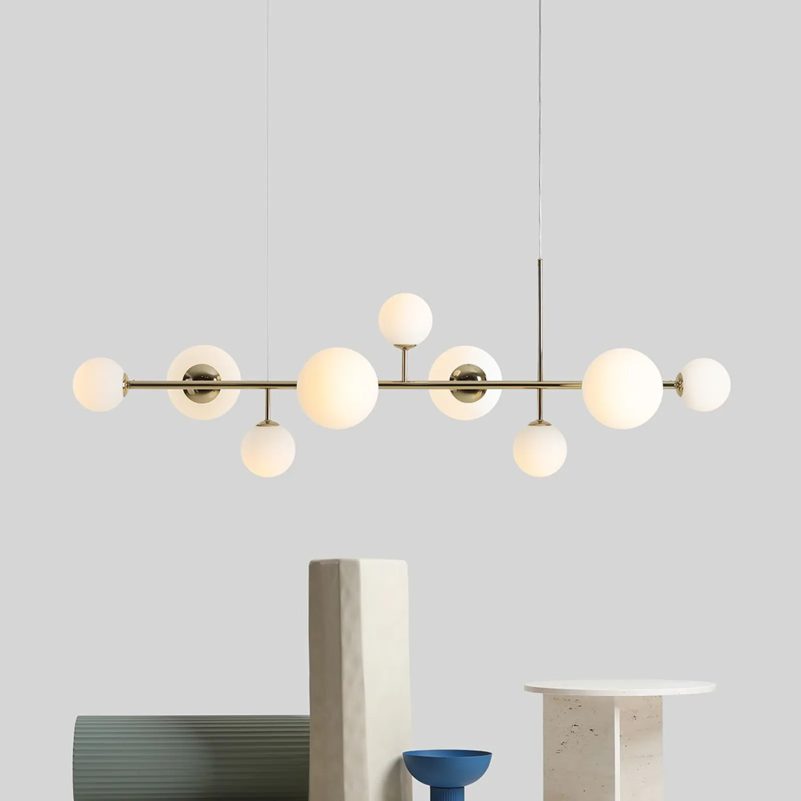 Lampada a sospensione Dione, opale/oro, 9 luci