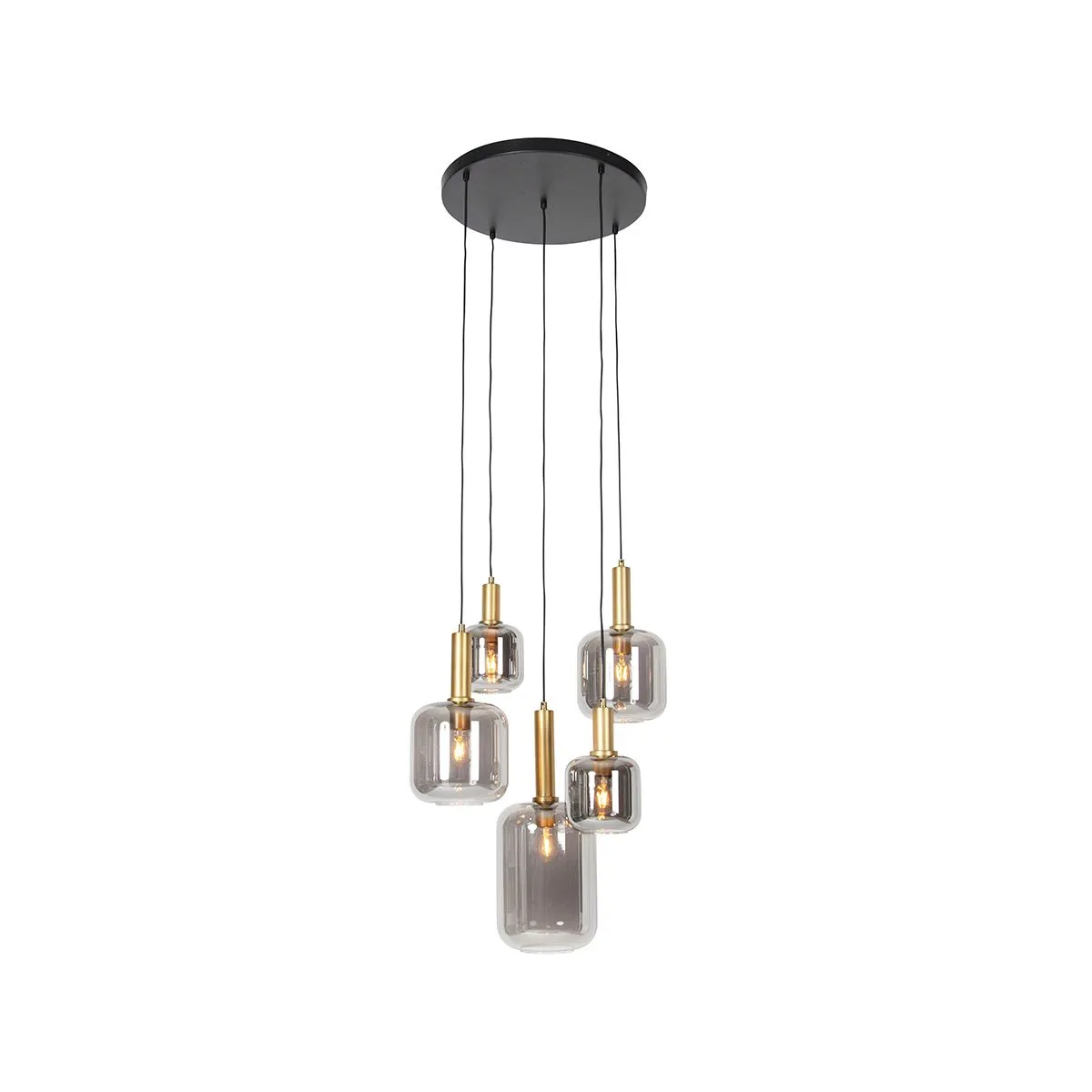 Lampada a sospensione intelligente nero con oro con vetro fumé inclusi 5 WiFi A60 - Zuzanna
