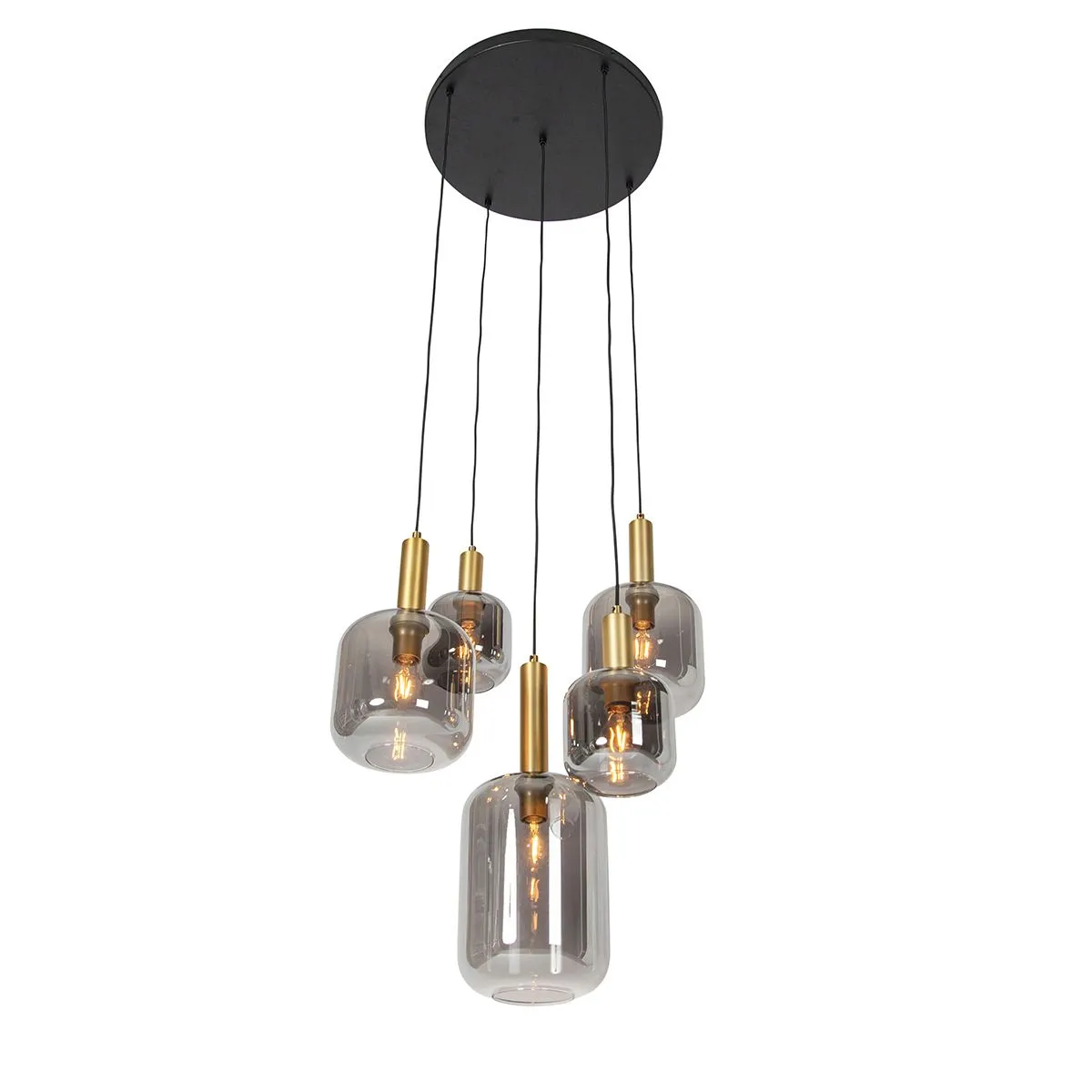 Lampada a sospensione intelligente nero con oro con vetro fumé inclusi 5 WiFi A60 - Zuzanna