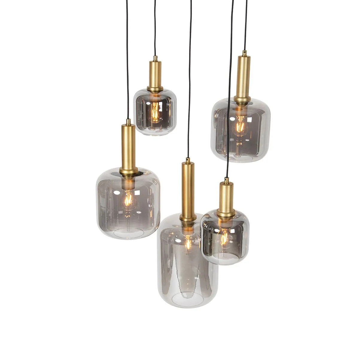 Lampada a sospensione intelligente nero con oro con vetro fumé inclusi 5 WiFi A60 - Zuzanna